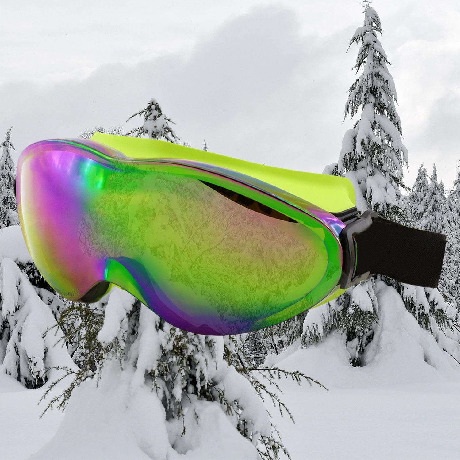 Bellasimo Kayak Gözlüğü Değiştirebilir Camlı Antifog Güneş Kar Gözlük Gökkuşağı Snowboard Glasses Gözlük+1 Adet Yedek Cam (Füme)