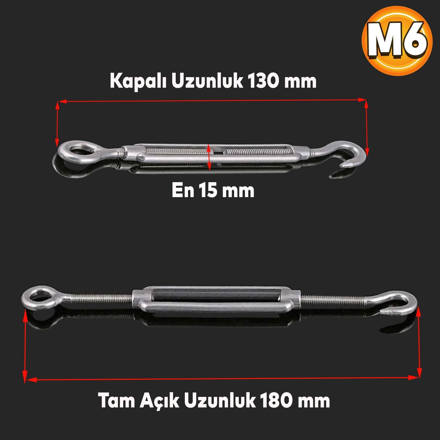 Çelik Kanca Yük Halat Gerdirme Galvenizli Paslanmaz M6