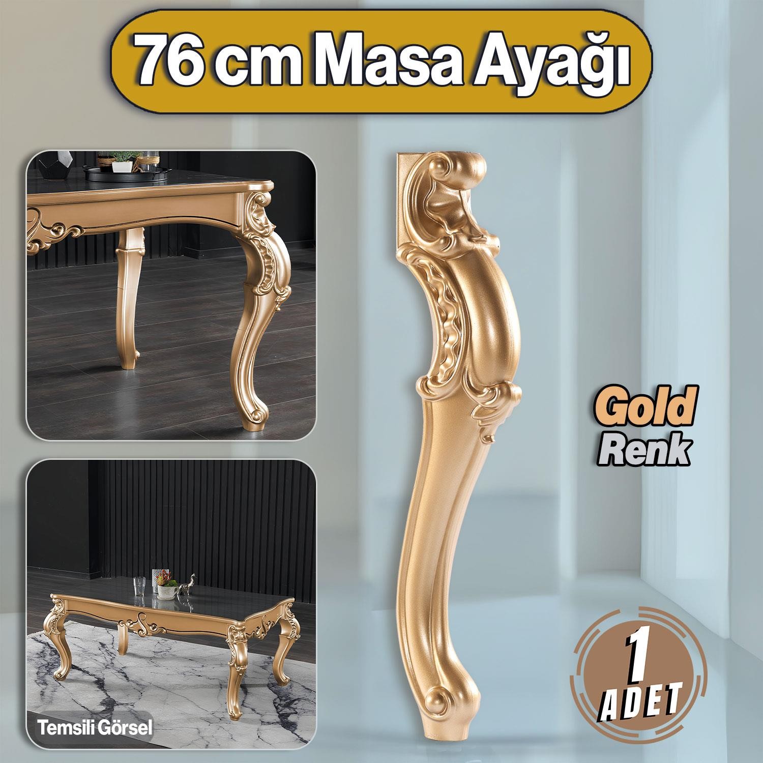 Valenta Masa Dresuar Ayağı 76 cm Plastik Ayak Mutfak Yemek Masası Mobilya Ayakları Altın Gold