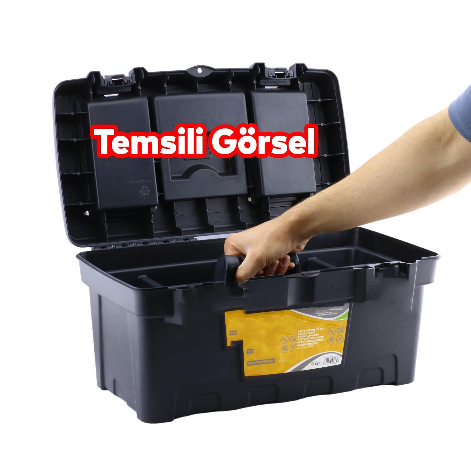 Takım Çantası Alet Çanta Bölmeli Taşınabilir Kulplu Plastik Açma Kapatmalı 13'' İnç Organizer