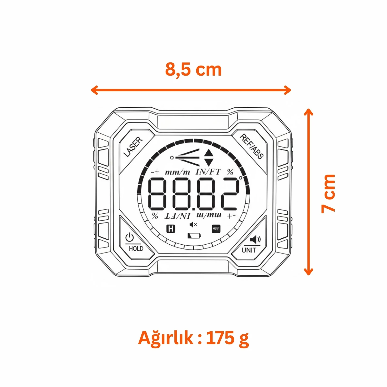 Dijital Manyetik Açı Ölçer Alüminyum Gövdeli Lazerli Type-C Şarj Girişli Yüksek Hassasiyetli