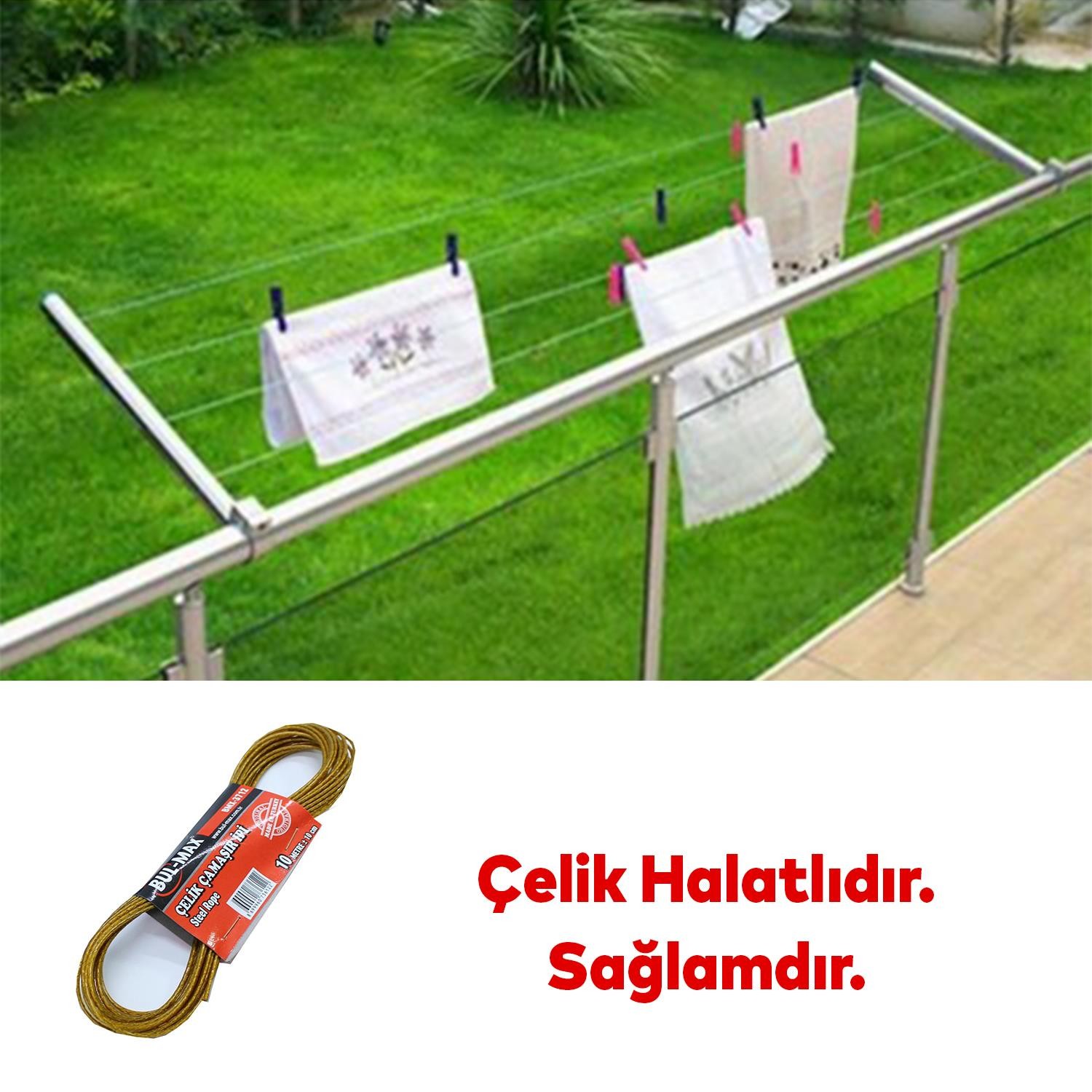 Balkon Çamaşır Kurutma Halat Halatı BMX-3712 Kupeşte Asma Çelik Çamaşır İpi 10 Metre