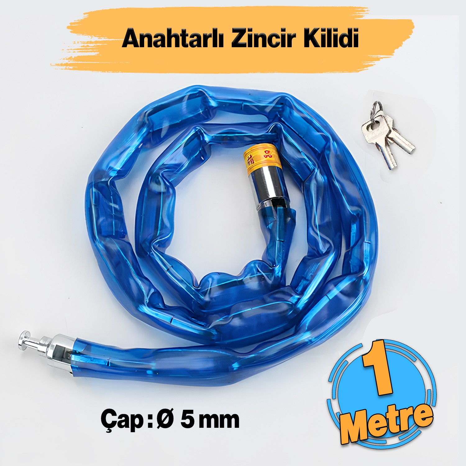 Korumalı Bisiklet Motosiklet Zincir Kilidi 100 cm Çelik Kilit Çap 5 mm Ø  Hırsızlık Önleme 1 Adet