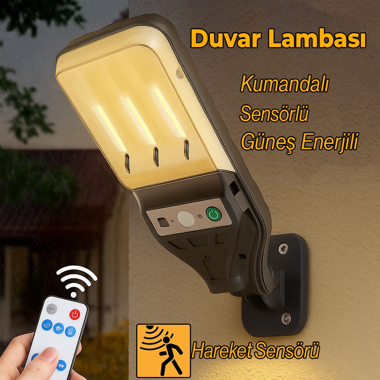 Duvar Lambası Aplik Hareket Sensörlü Kumandalı Plastik Sokak Bahçe İç Dış Aydınlatma Armatürü IP54