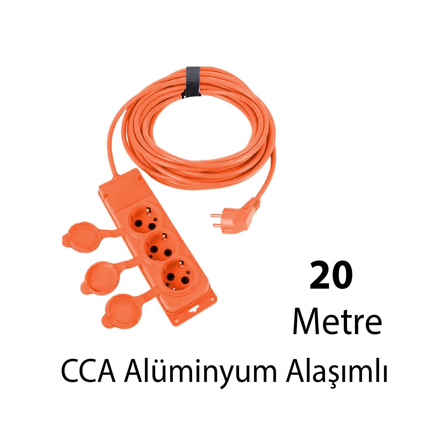Monofaze CCA Uzatma Kablosu 3x2.5 mm Çoğaltıcı Seyyar Topraklı Kapaklı 3'lü Grup Priz Fiş 20 Metre