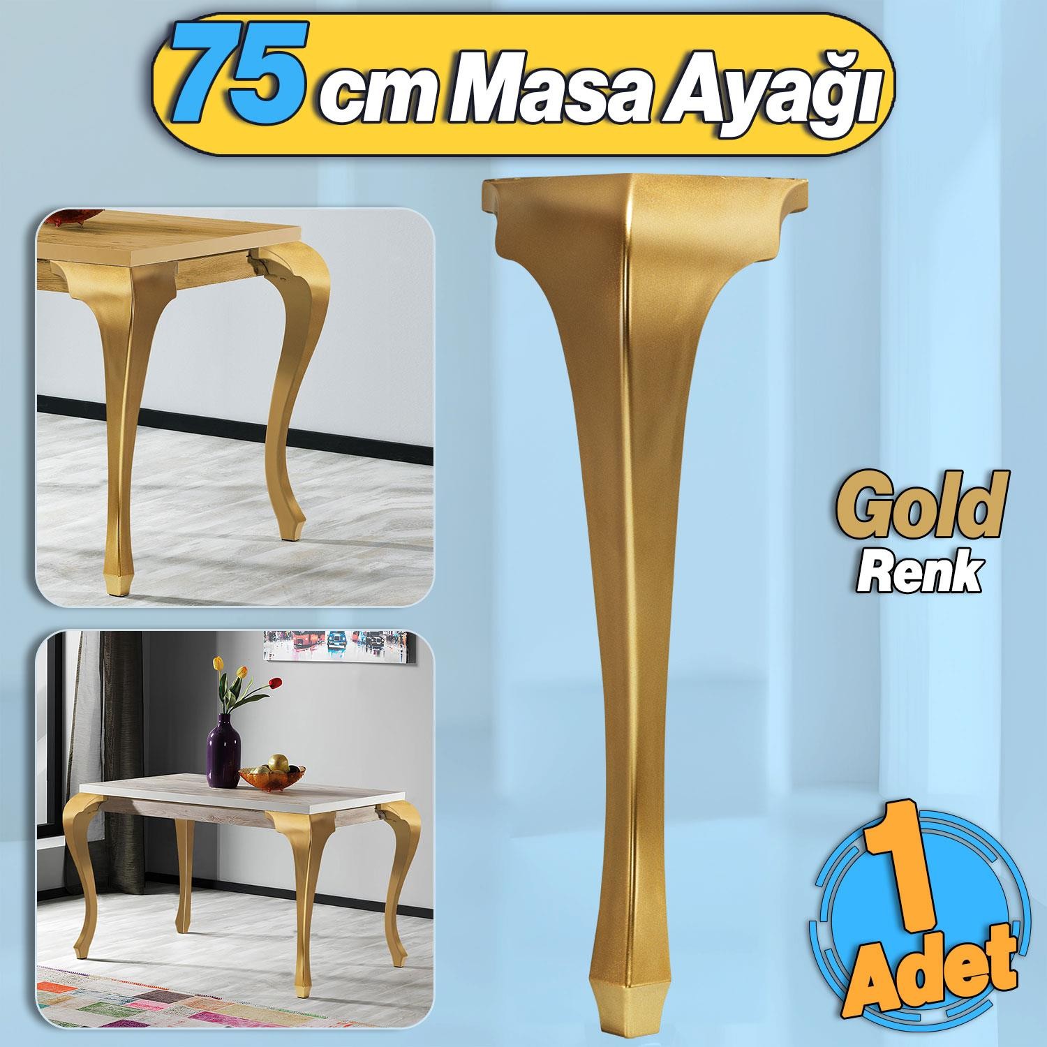 Lukens Masa Dresuar Ayağı 75 cm Plastik Altın Gold Ayak Mutfak Yemek Masası Mobilya Ayakları Gold