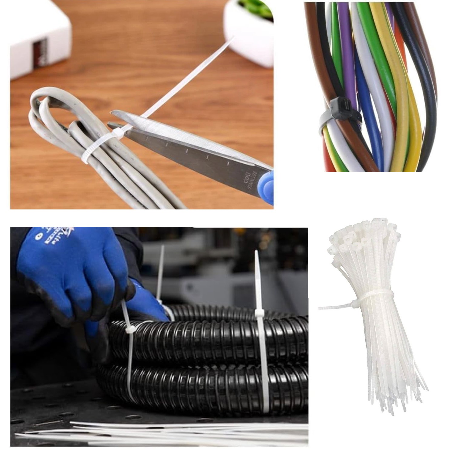 Plastik Cırt Kelepçe (100 Adet)0 4.8x300 mm Beyaz Renk Zip Kablo Bağı Çok Amaçlı Bağlama