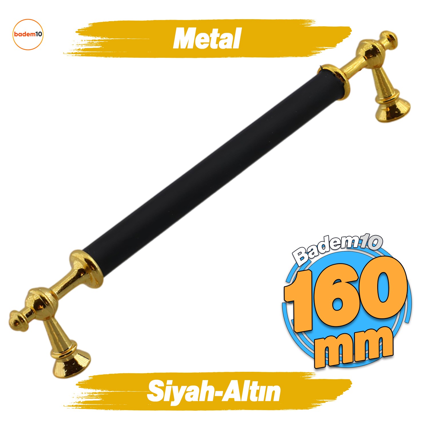 Melis (160 mm - 16 cm) Siyah Gold Metal Mobilya Mutfak Çekmece Dolap Dolabı Kulbu Kulpu Kulpları