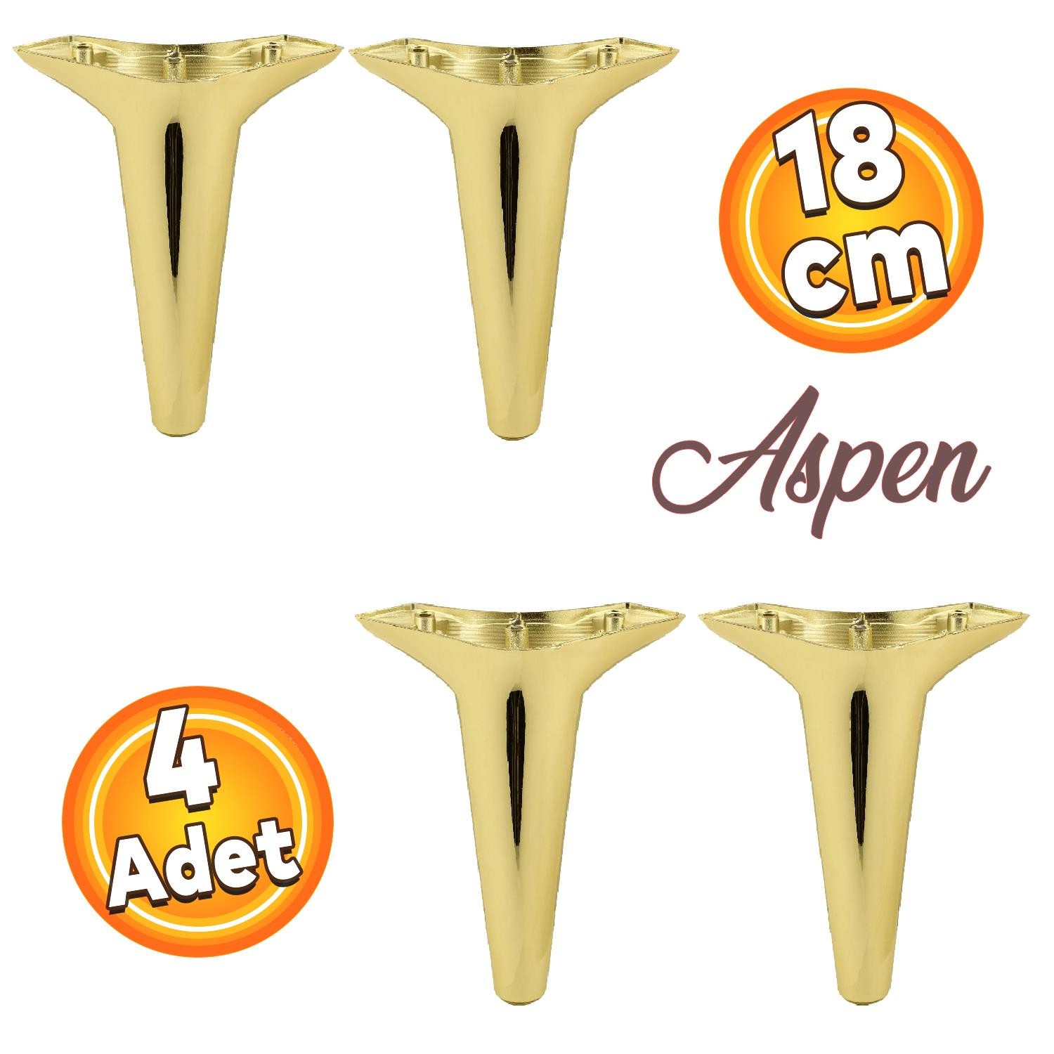 Aspen Lüks Mobilya Kanepe Sehpa Puf Koltuk Ayağı Altın Gold Baza Ayak 18 cm (4 ADET)