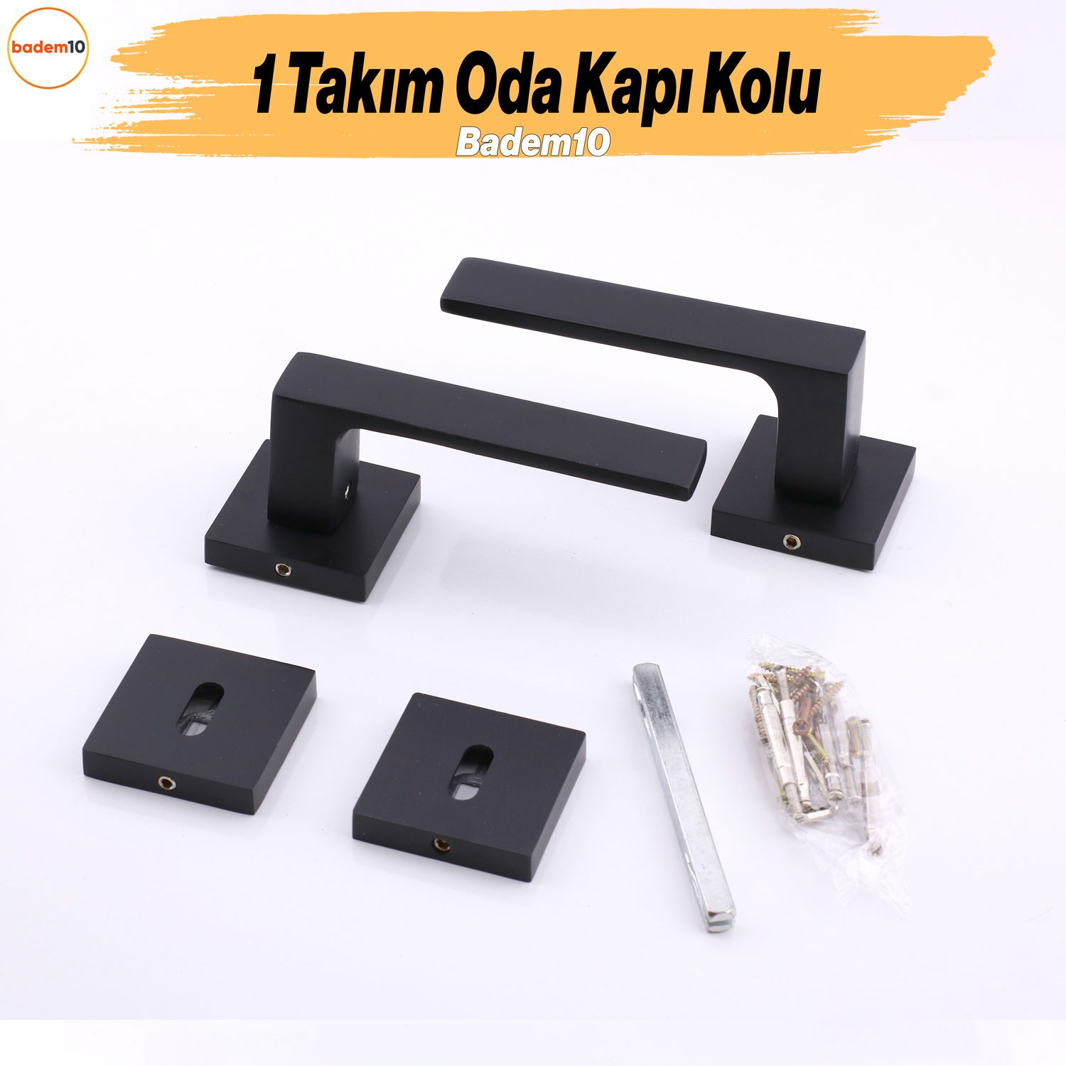 Paytak Oda Siyah Kapı Kolu Kare Rozetli Sağa Sola Uygun İç Dış Ev Oda Kapısı Kilitlenebilir 1 Takım