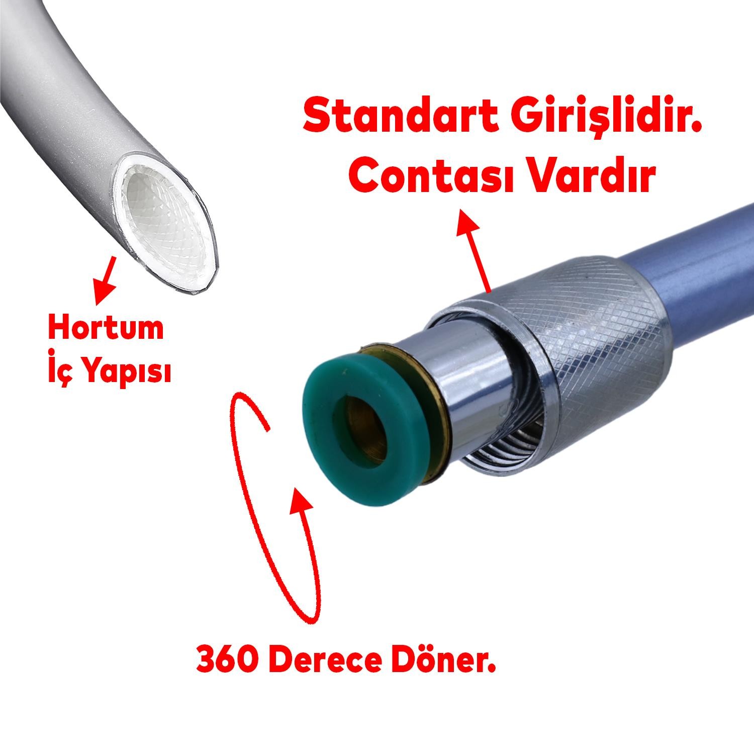 Linex 360 Derece Renkli PVC Kıvrılır Esnek Kopmaz Fiskiye Duş Hortum Banyo Hortumu 1.5 Metre