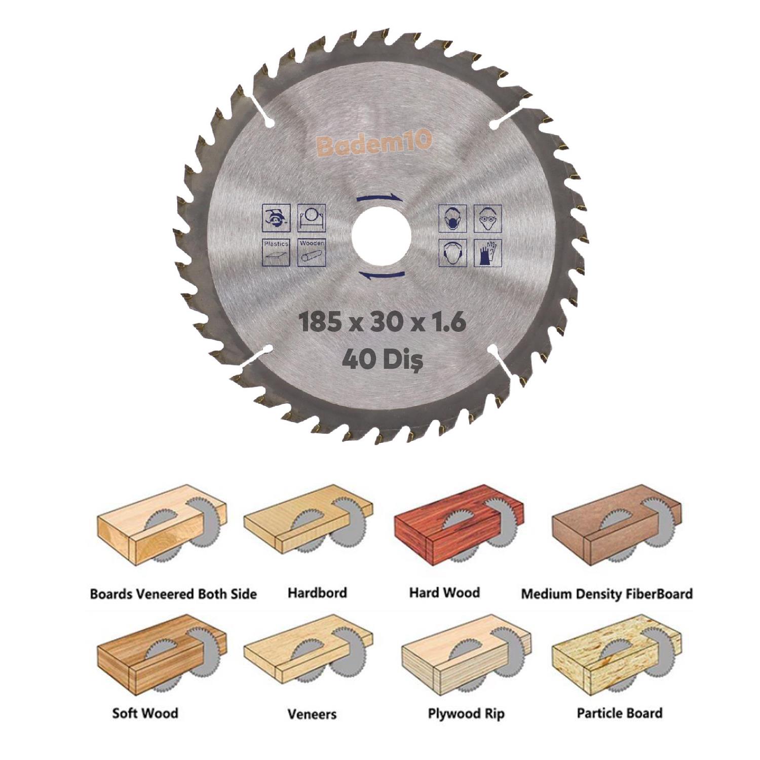 Ahşap MDF Mobilya Tahta Sunta Dolap Kesme Testeresi Metal Elmas Testere 185 mm 40 Diş