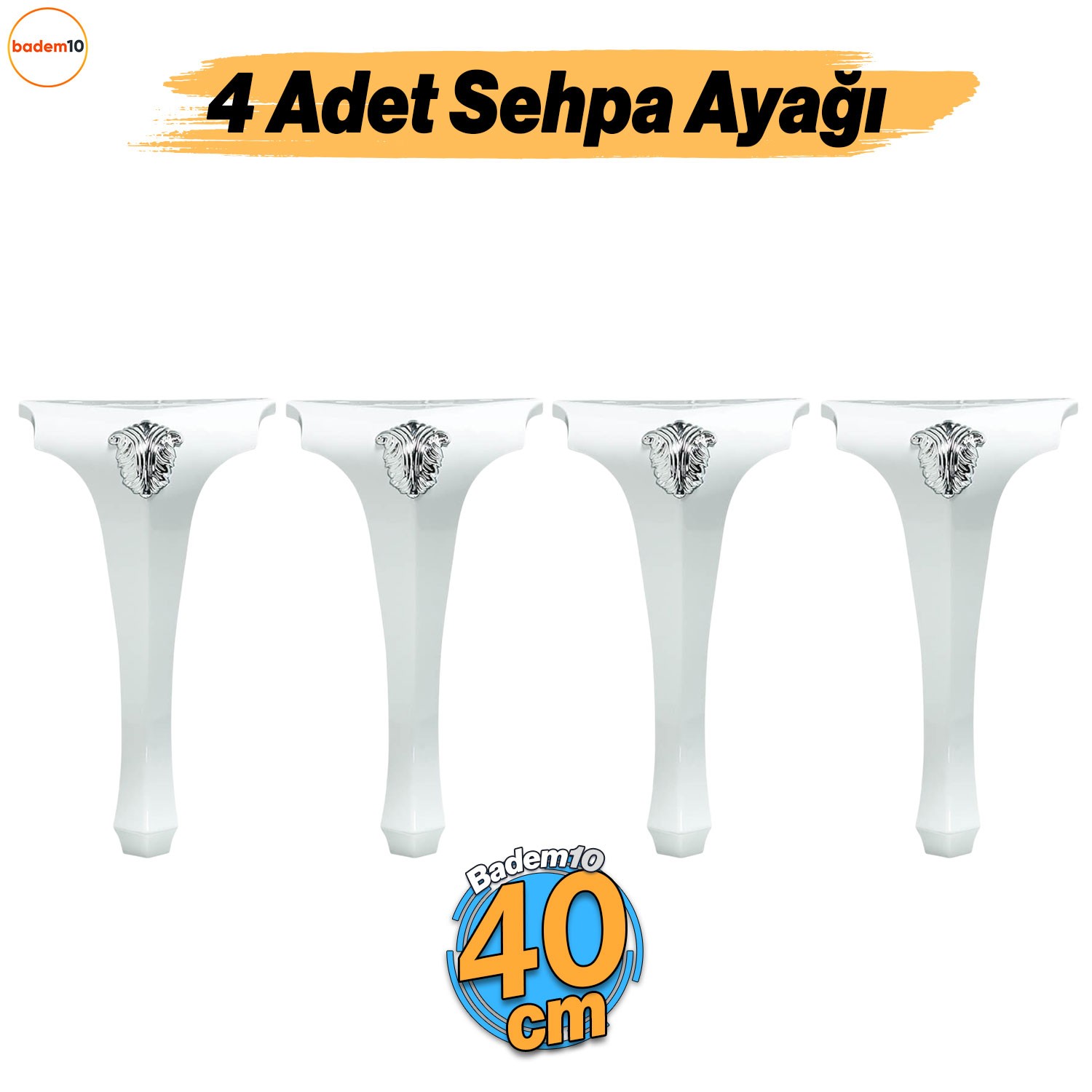 Lukens 4 ADET Beyaz Gümüş Sehpa Masa Ayakları 40 cm Plastik Ayak Mobilya Zigon Orta Sehpası Ayağı