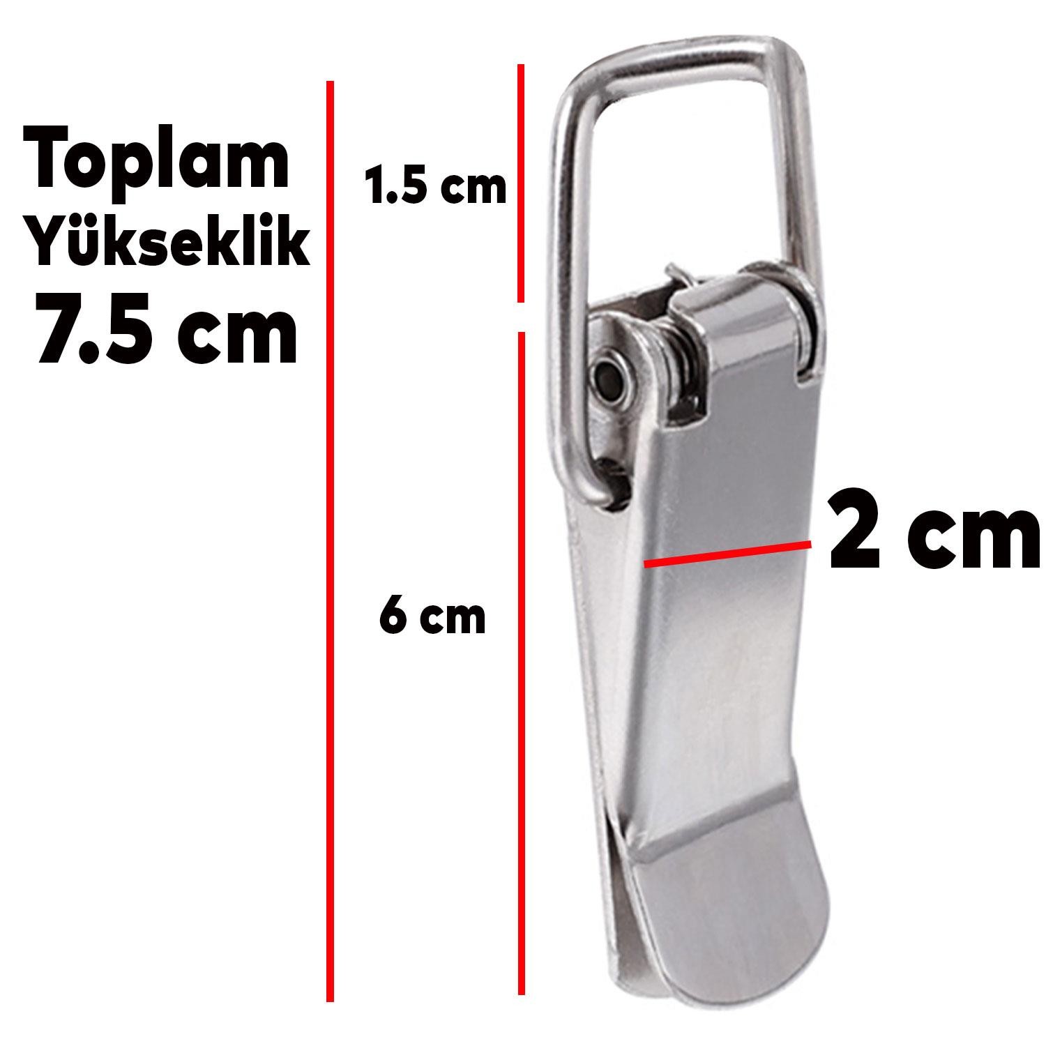Gergi Mandalı Çelik Sandık Kaput Kilidi Klipsi 7.5 cm Düz Parlak Krom 2 ADET
