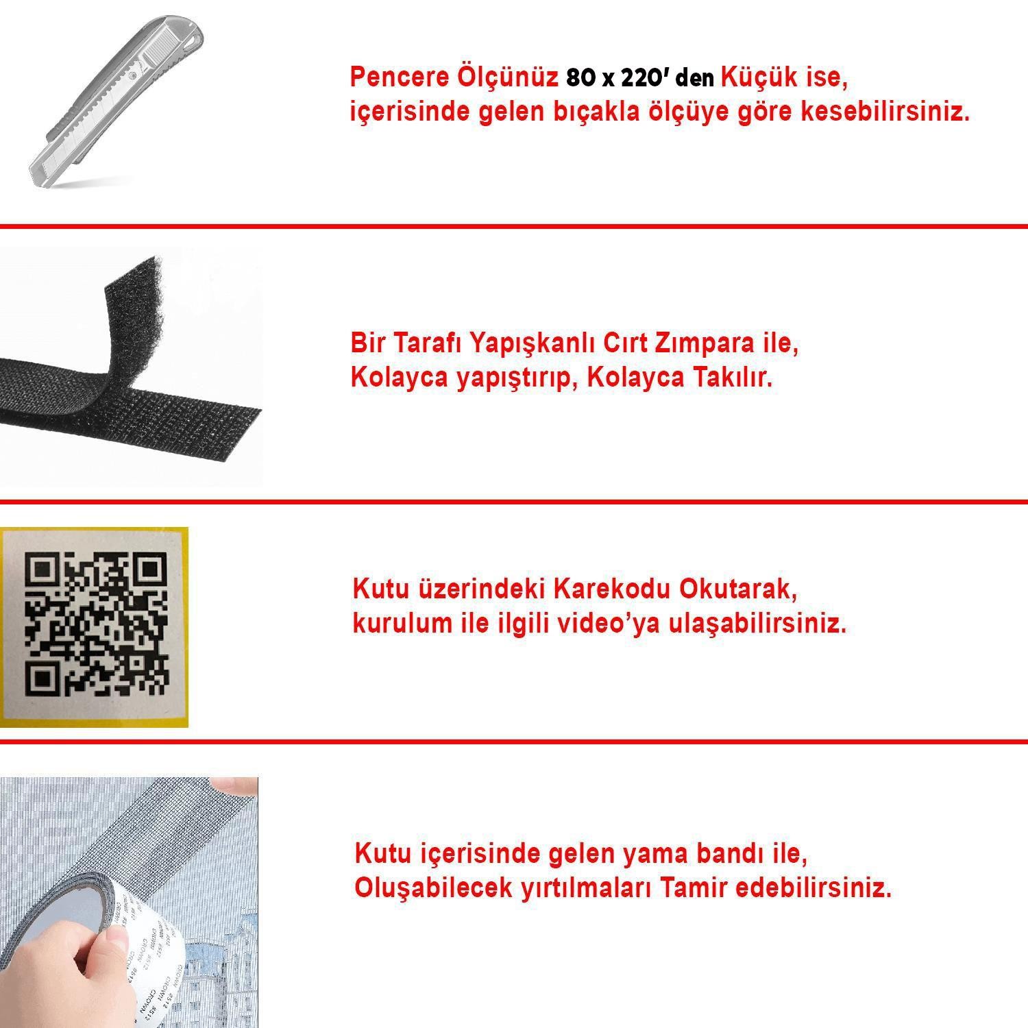 Pencere Kapı Sinekliği 4' Lü Paket 80 X 220 Cm Pratik Hazır Sineklik