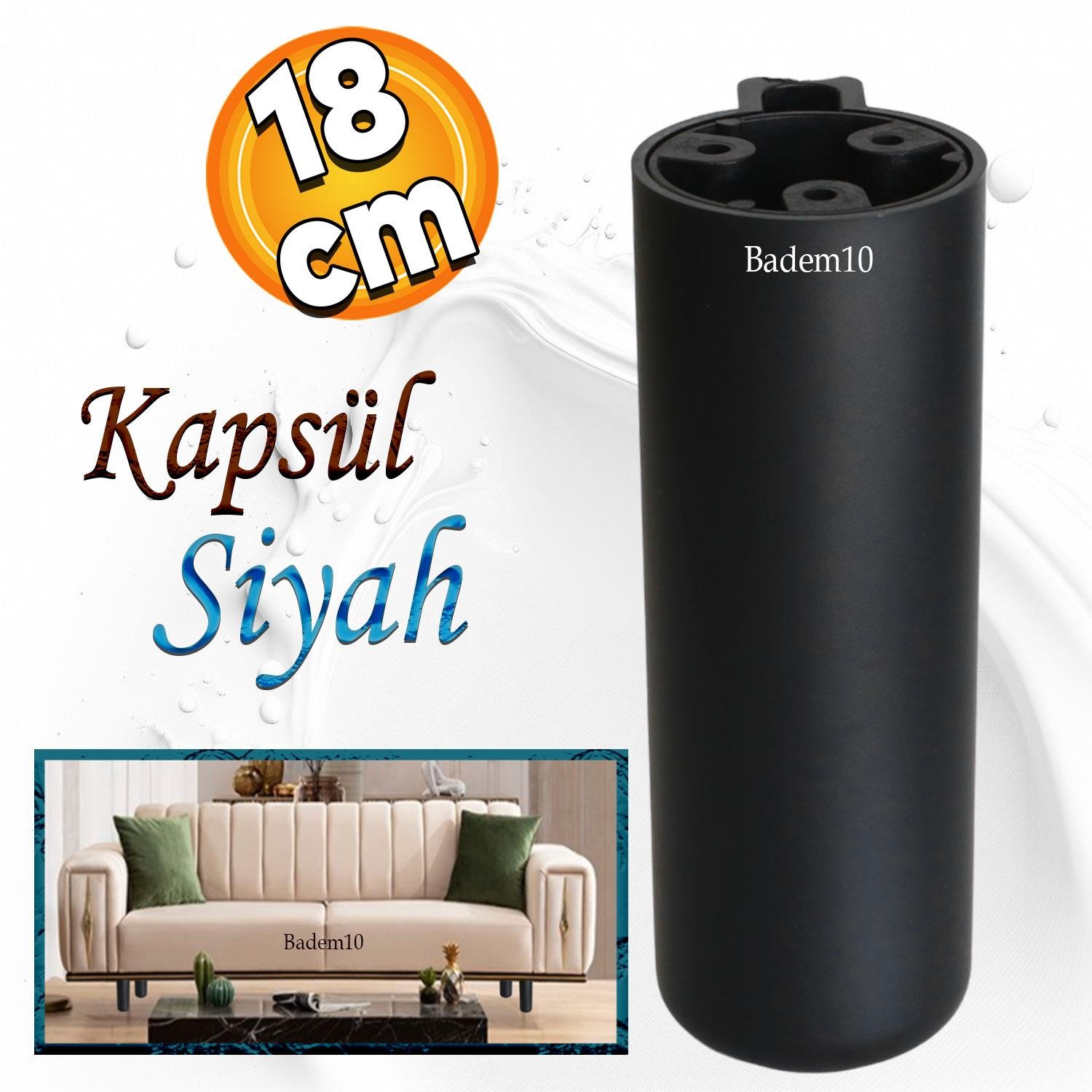 Kapsül Ayak Mobilya Yükseltici Kanepe Tv Ünitesi Koltuk Ayağı Konsol Ayakları Mat Siyah 18 Cm