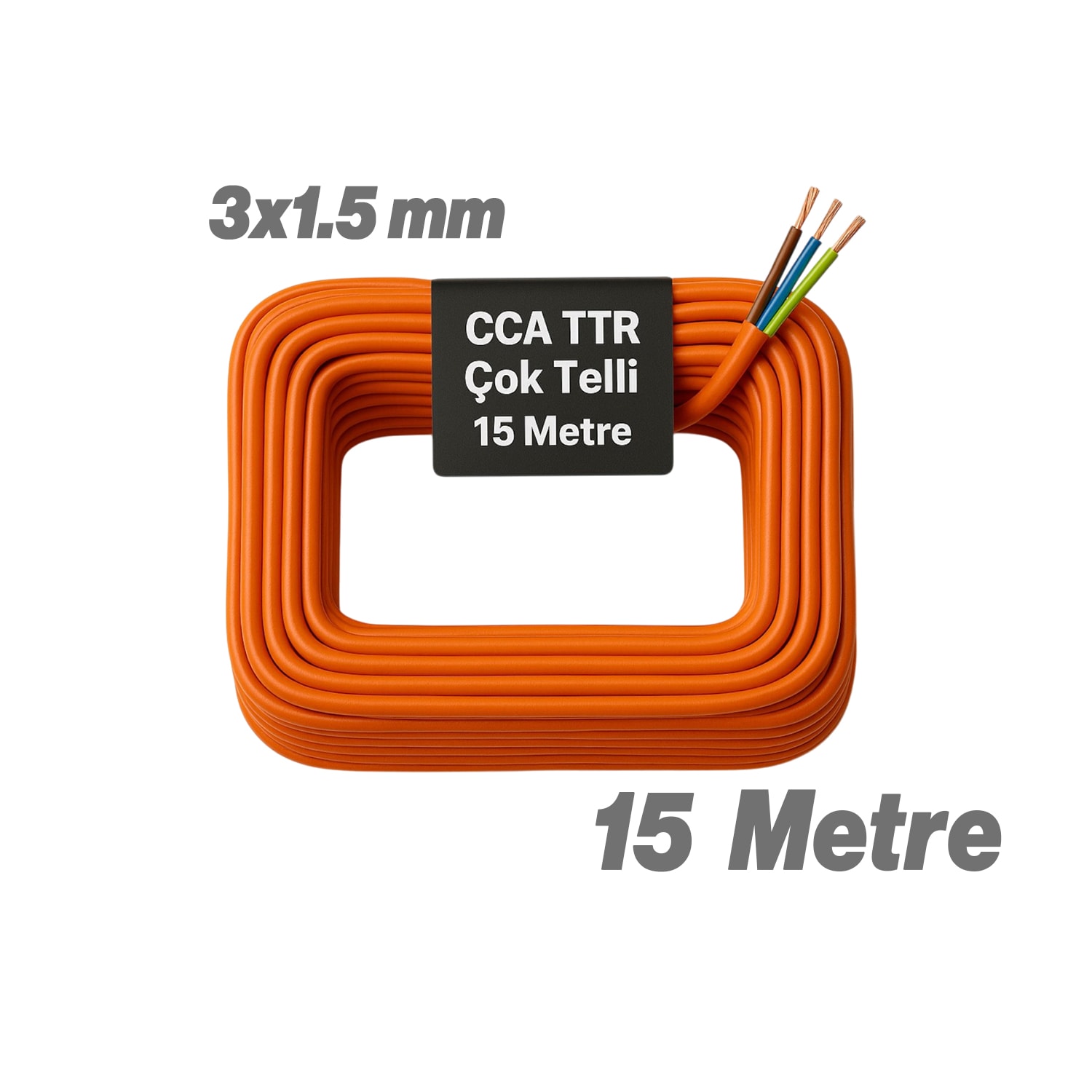 Seyyar 15 Metre Uzatma Kablosu TTR CCA Telli 3x1.5 mm Elektrik Kablo Kontrol Kalem Dişi Erkek Fiş