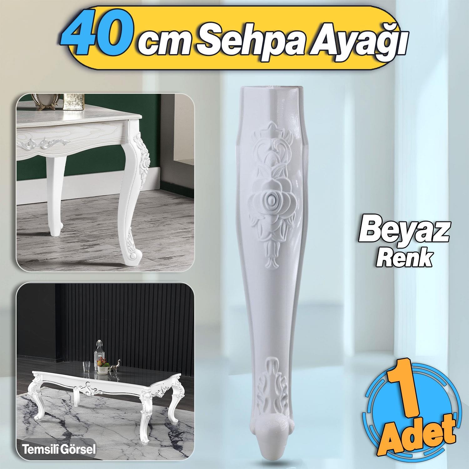 Rosa Plastik Sehpa Ayağı 40 cm Beyaz Renk Orta Ayak Zigon Sehpa Mobilya Masa Ayakları Beyaz 1 Adet