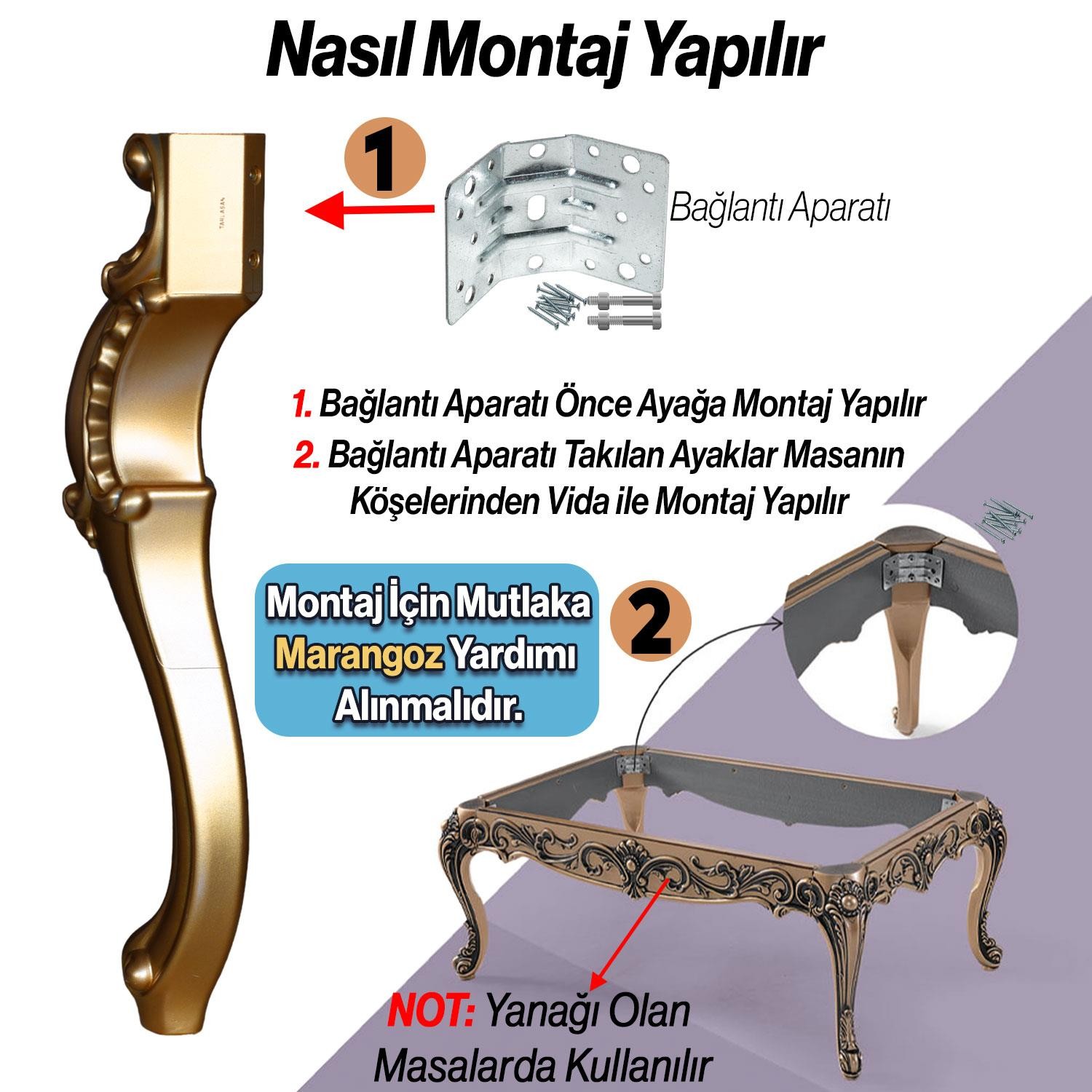 4 Adet Valenta Masa Dresuar Ayağı 76 cm Gold Altın Ayak Mutfak Yemek Masası Mobilya Ayakları Altın