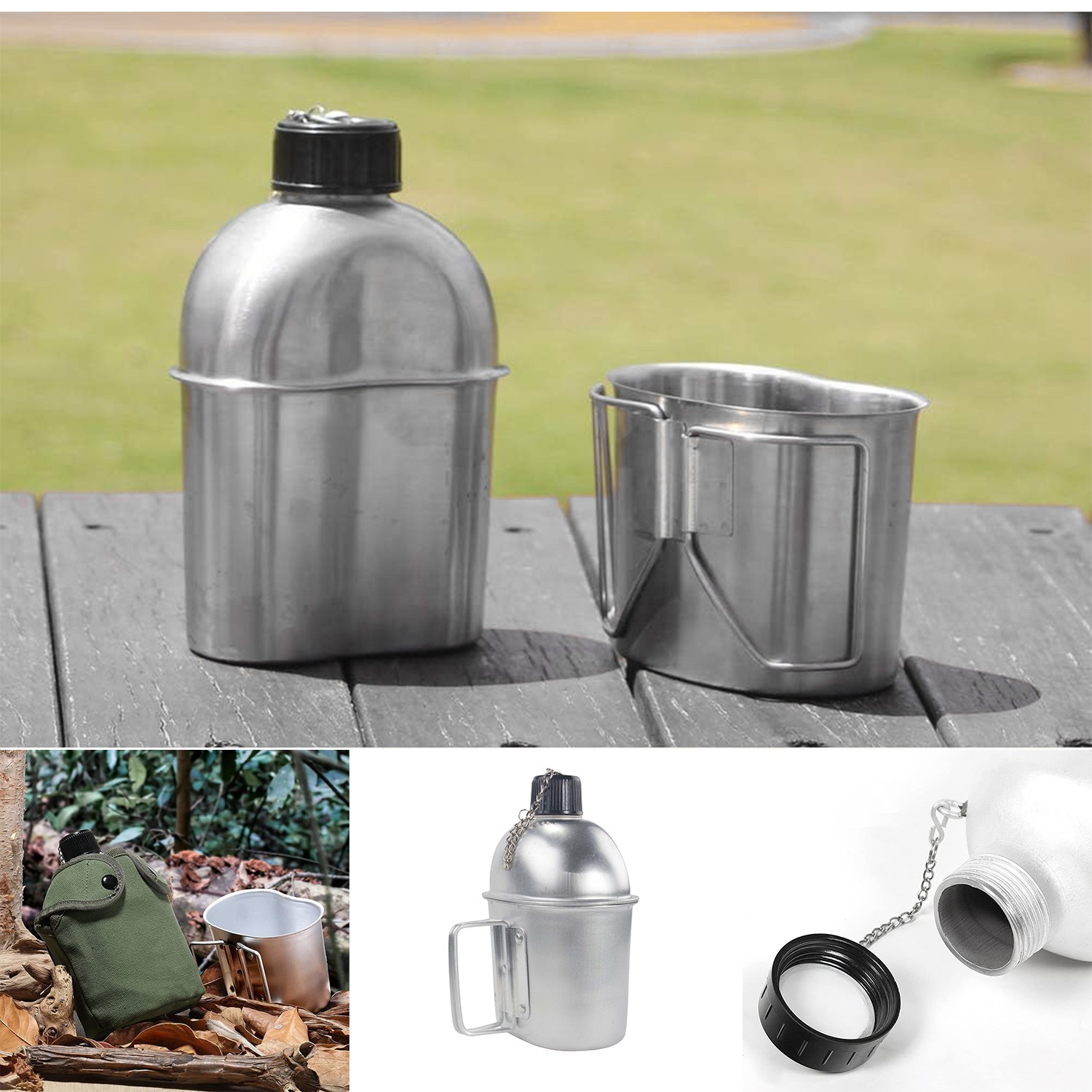 Kılıflı Alüminyum Kamp Matarası Sağlam Dayanıklı Metal Su Matara Taşıma Kılıflı Kab İle Birlikte