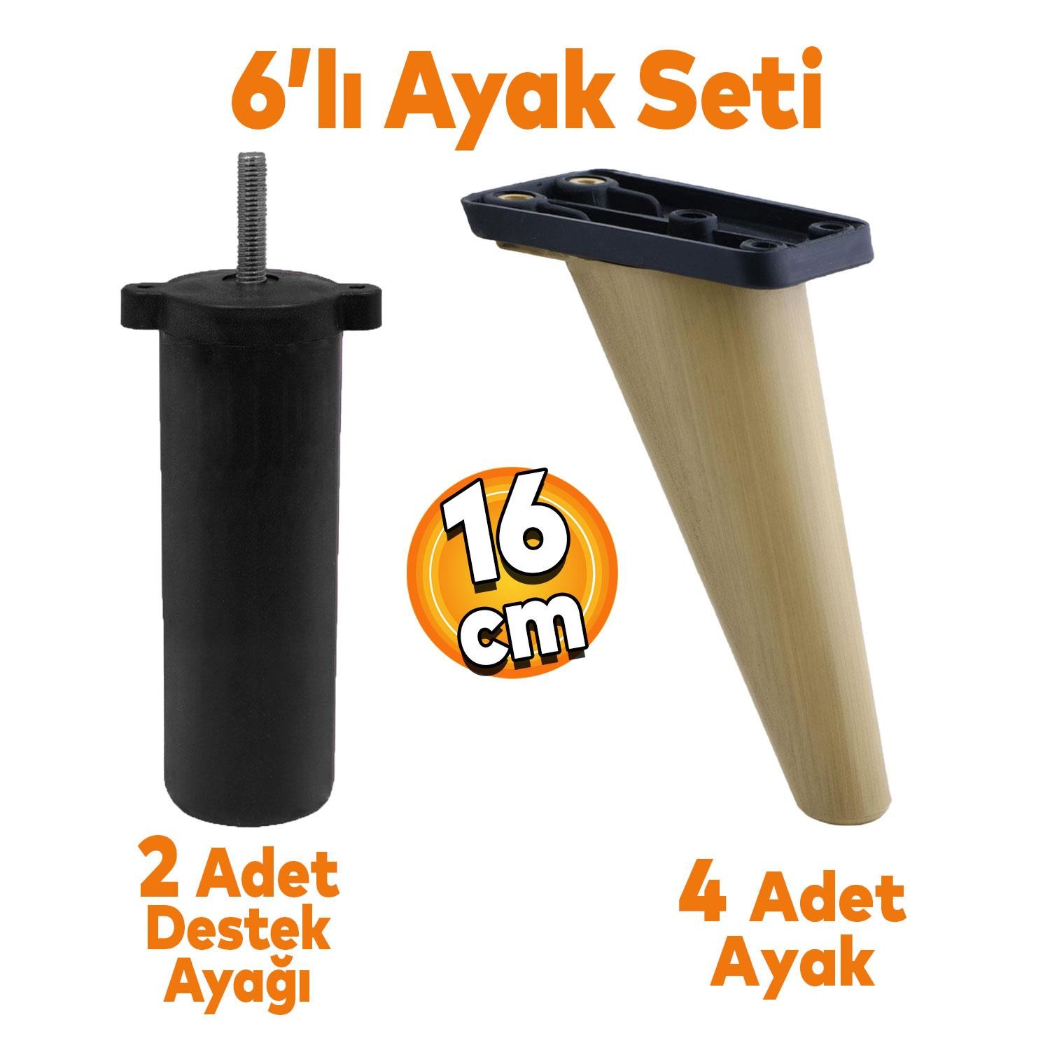 Regnum 6'lı Set Mobilya TV Ünitesi Çekyat Koltuk Kanepe Destek Ayağı 16 cm Kahve Ayak M8 Civatalı