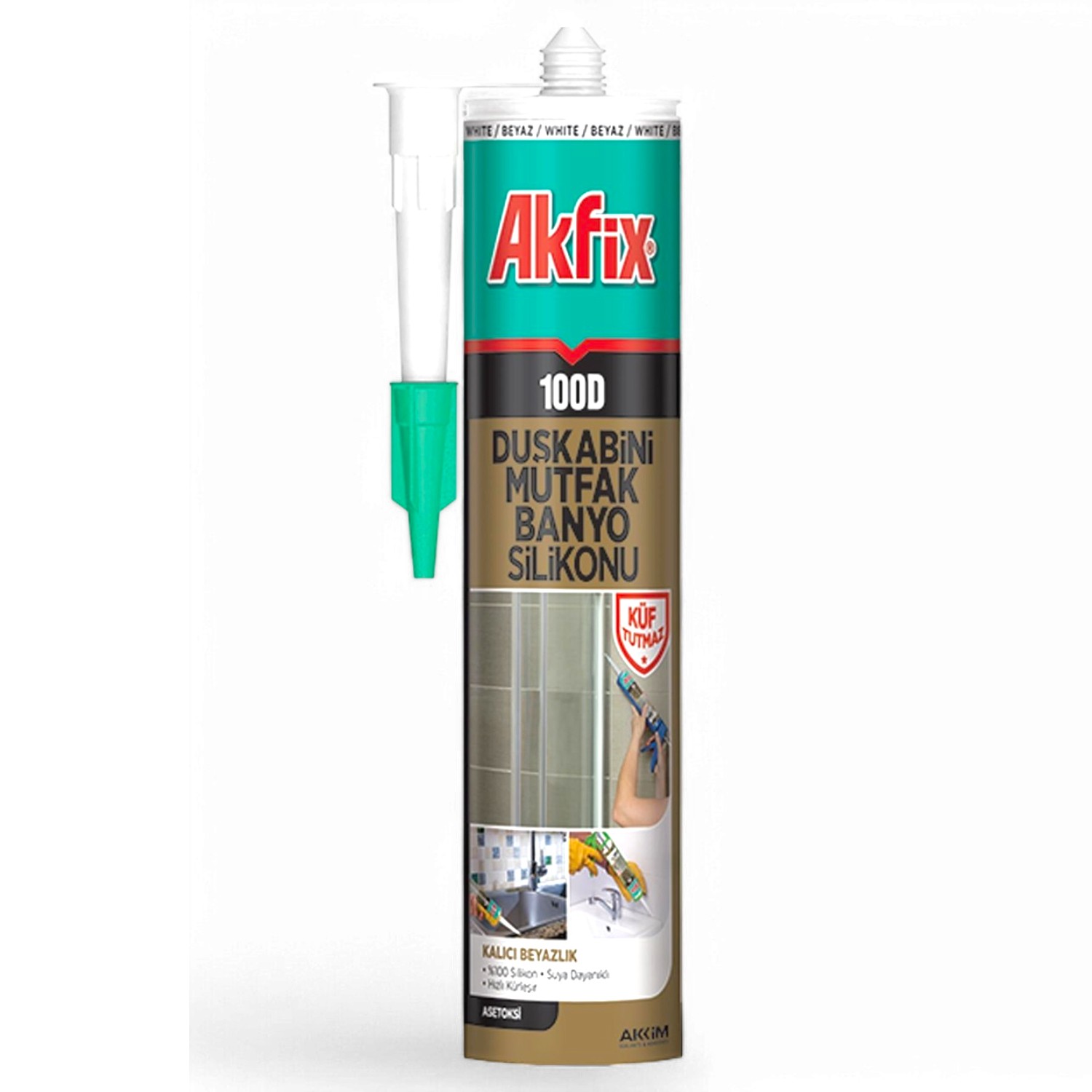 Akfix 100D Beyaz Duşakabin Lavabo Küvet Pvc Plastik Silikon Silikonu Mutfak Küf Tutmaz 280 mL