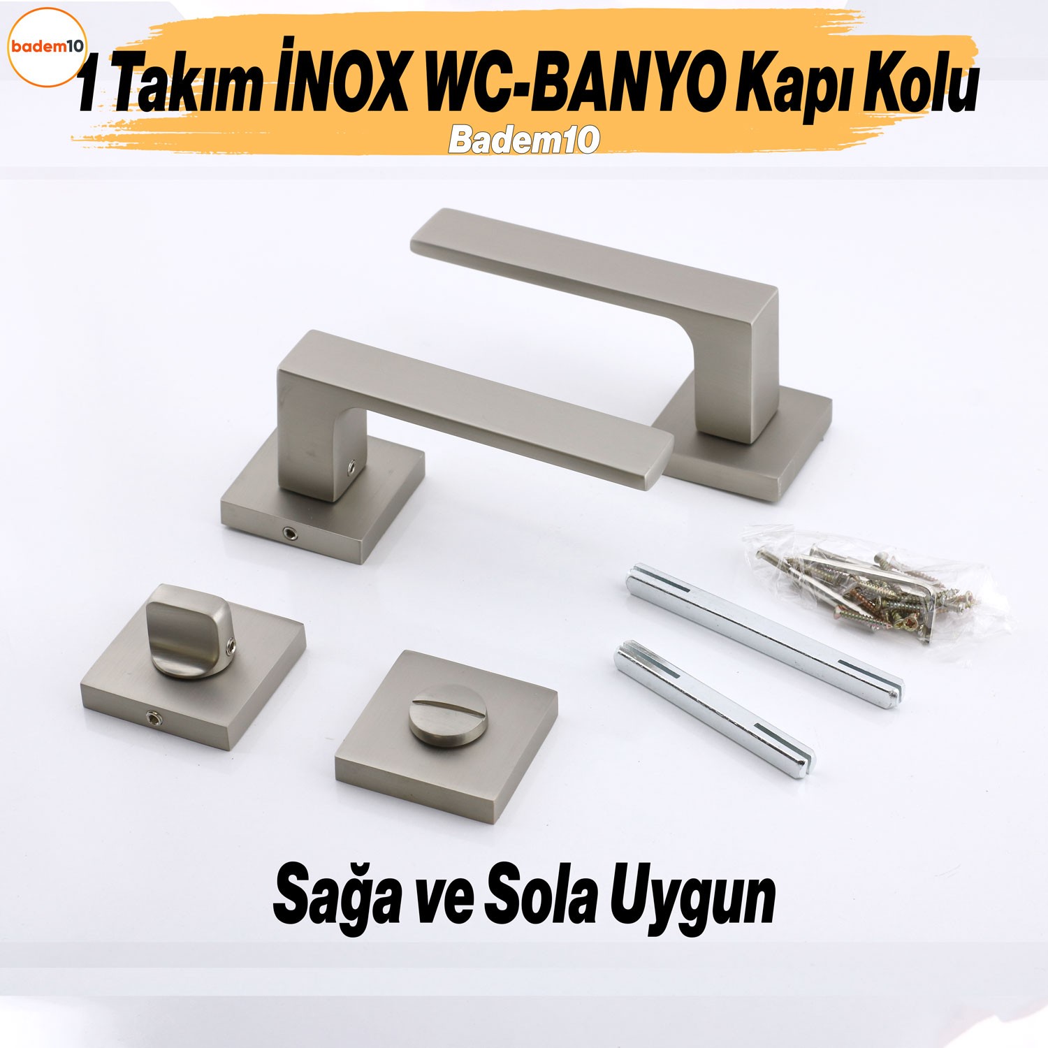Paytak İNOX Wc-Banyo Kapı Kolu Kare Rozetli Sağa Sola Uygun İç Dış Kapısı Kilitlenebilir 1 Takım
