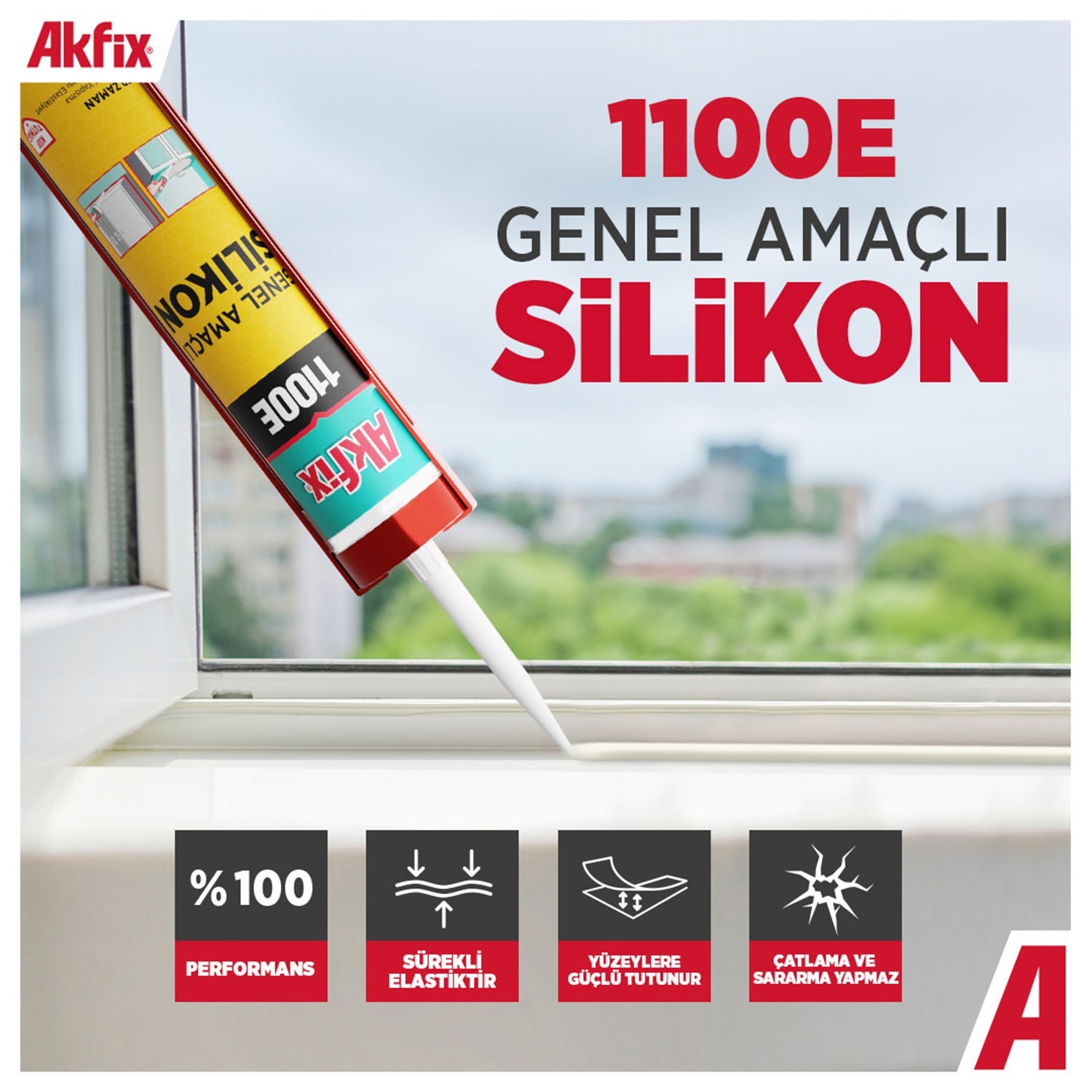 Akfix 1100E Beyaz Genel Amaçlı Silikon Yapıştırma Sızıntı Önleyici Dolgu Silikonu 280 gr 1 Adet