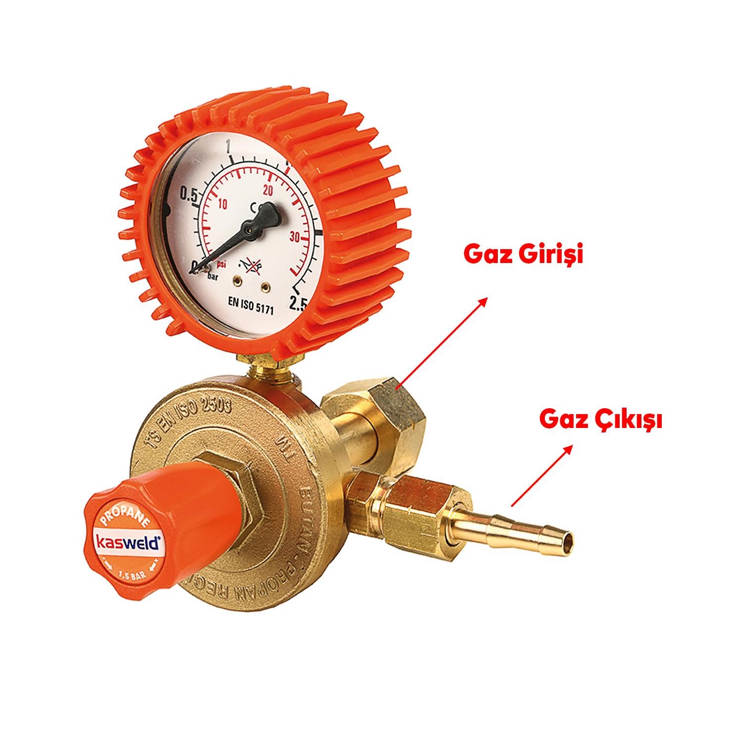 Kasweld 2200 Serisi Propan Gaz Basınç Düşürücü Manometreli Tüp Regülatör Lülesi ISO 2503 Kalite