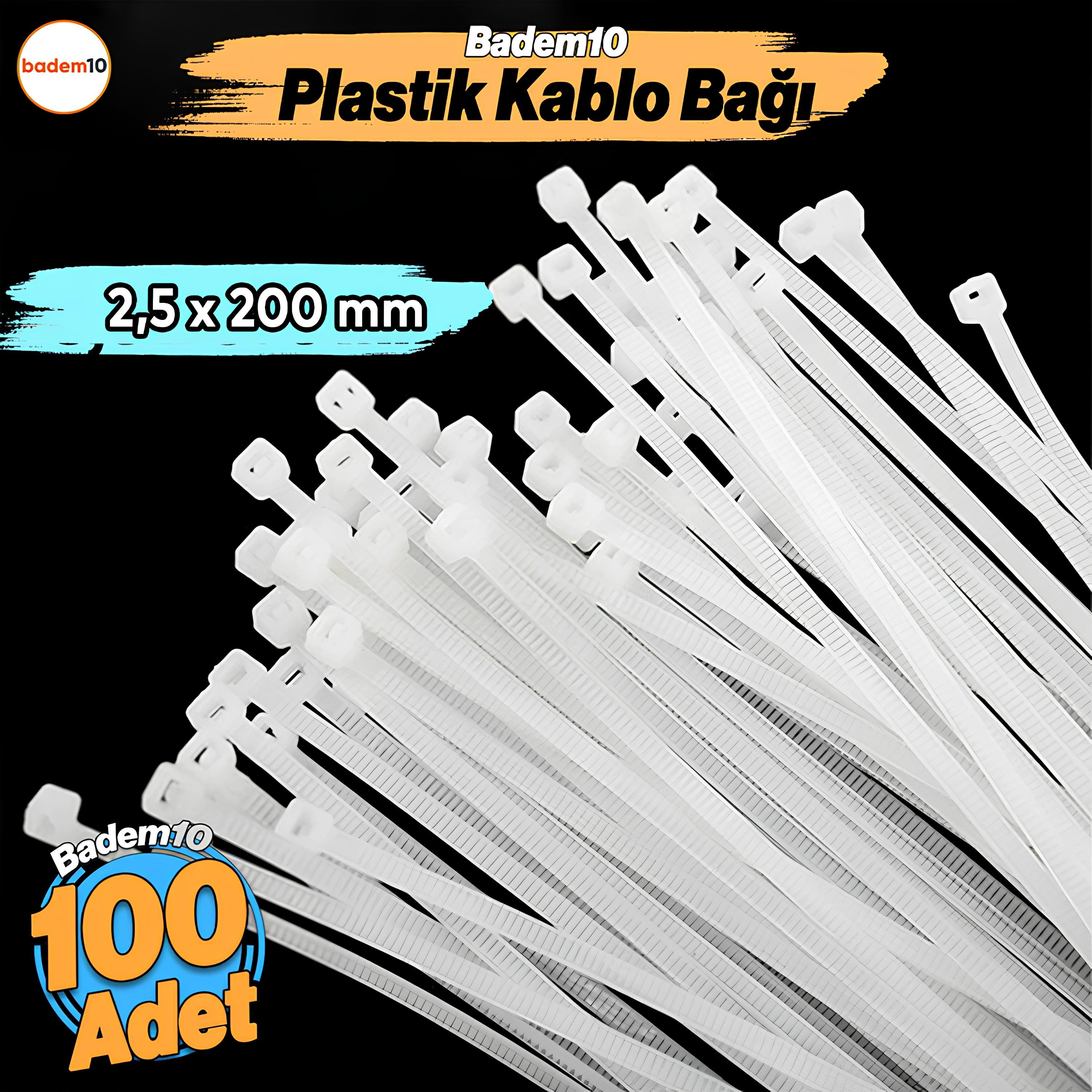 2.5 x 200 mm 100 Adet Cırt Kelepçe 20 cm Plastik Beyaz Renk Zip Kablo Bağı Çok Amaçlı Bağlama 