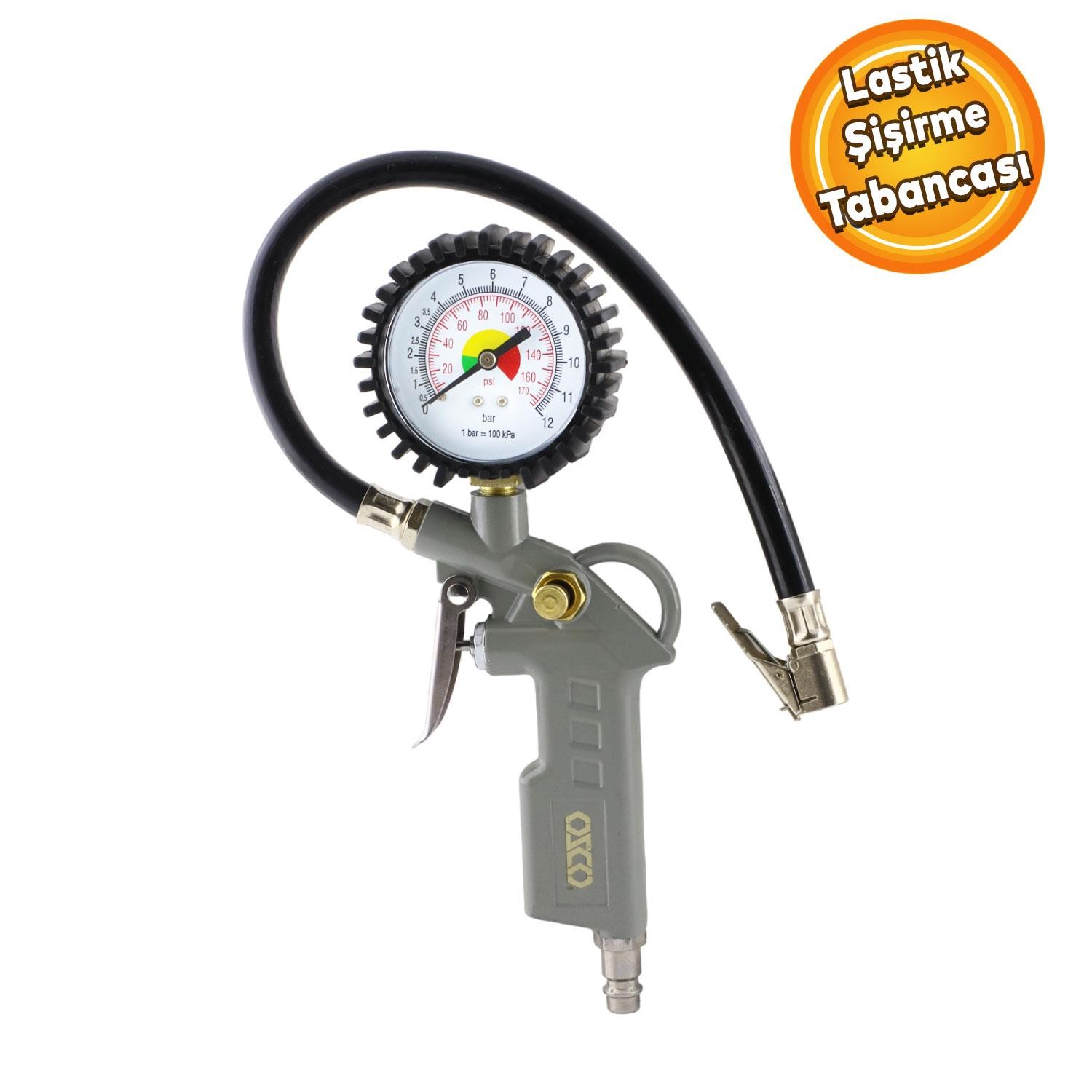 Teker Tekerlek Sibop Lastik Şişirme Tabancası Hava Ölçer Basınç Gösterge Bar Saatli 12 170 PSİ