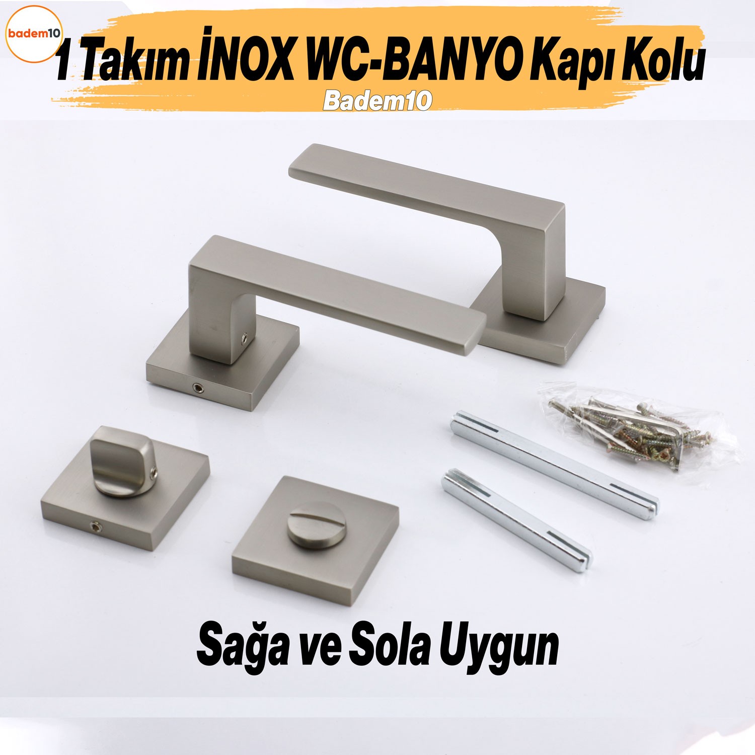 Paytak İNOX Wc-Banyo Kapı Kolu Kare Rozetli Sağa Sola Uygun İç Dış Kapısı Kilitlenebilir 1 Takım