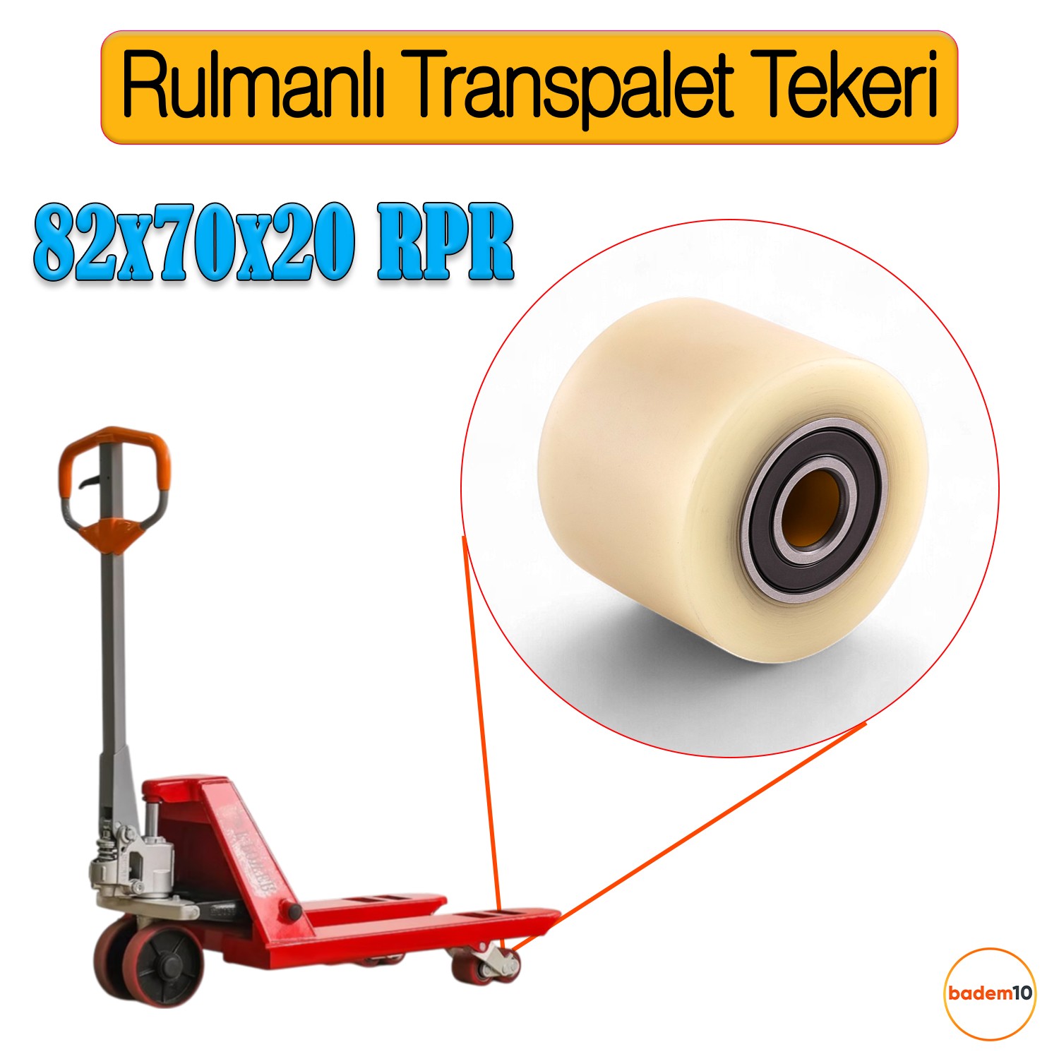 82x70x20 mm Transpalet Tekeri RPR Rulmanlı Bilyalı Beyaz Tekerlek Palet Taşıma Arabası Tekeri