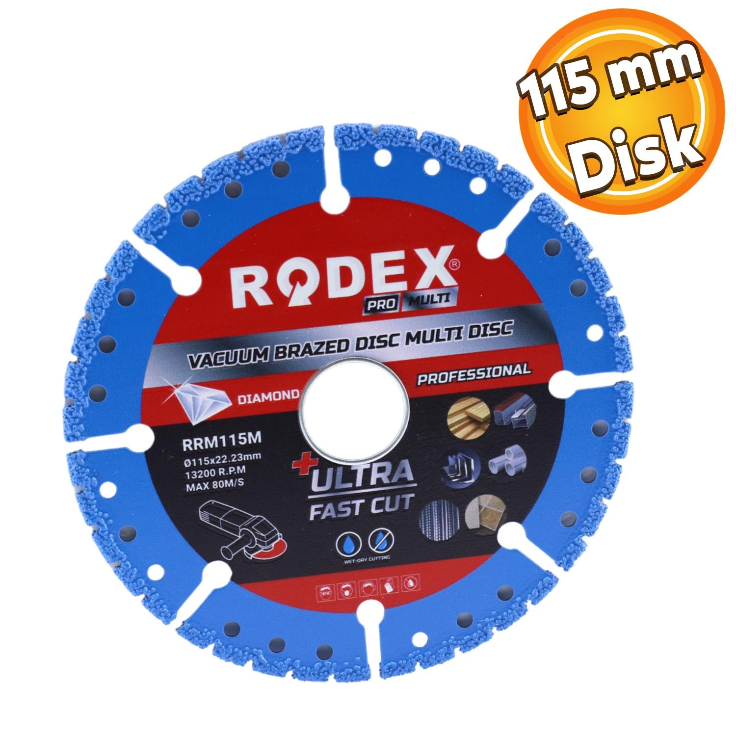 Rodex Vakum Kaynaklı Elmas Testere Sağlam Uzun Ömürlü Çok Amaçlı Kesme Disk Diski 115 mm RRM115M