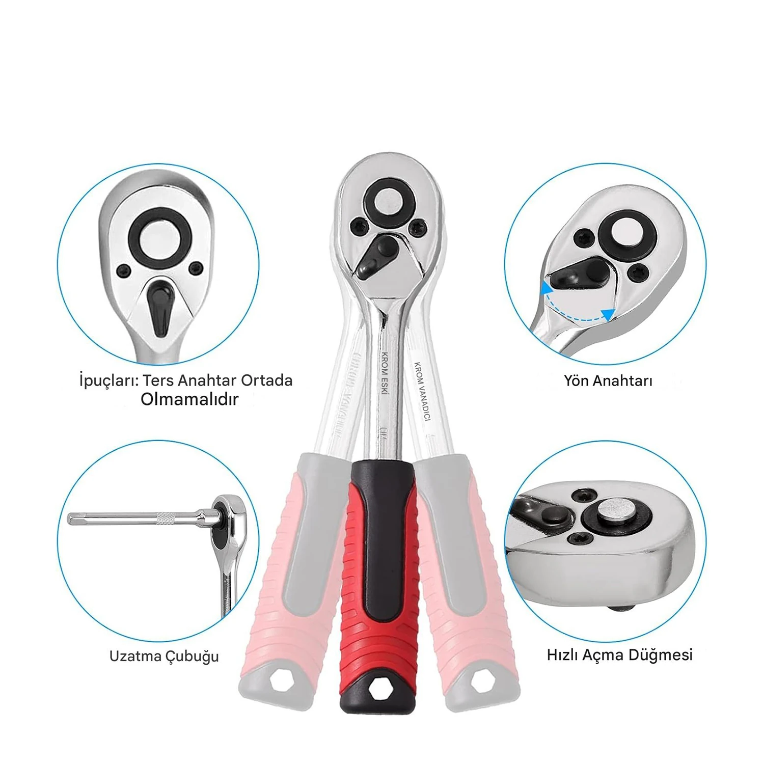 Lokma Seti 108 Parça 1/2'' 1/4'' Cr-V Çelik 6 Köşe Lokma Anahtar Takımı Profosyonel Tamir Seti