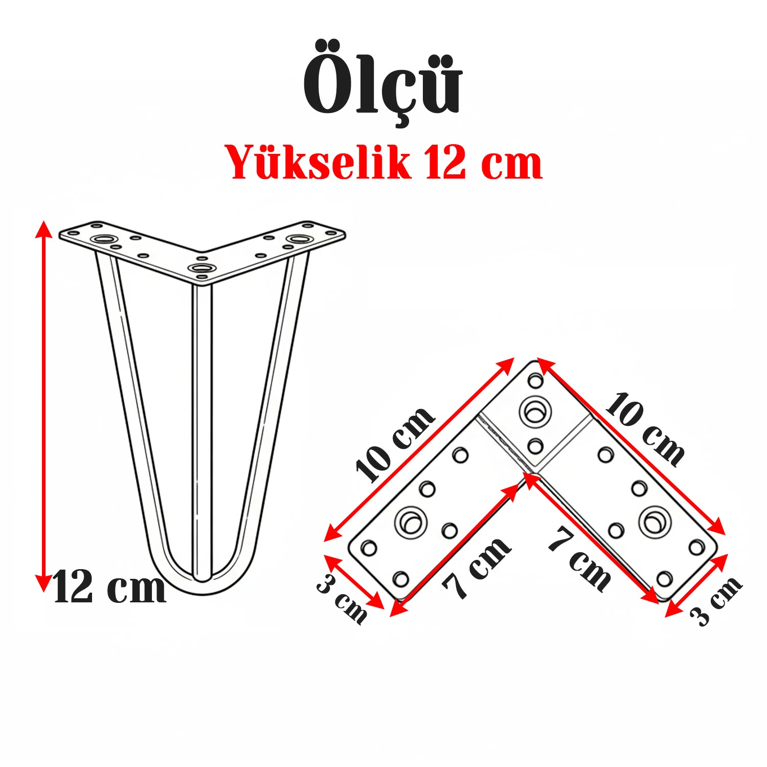 Martı 12 cm Siyah Metal Mobilya Ayağı Üçgen Modern Tasarım Koltuk Sehpa Masa TV Ünitesi Uyumlu