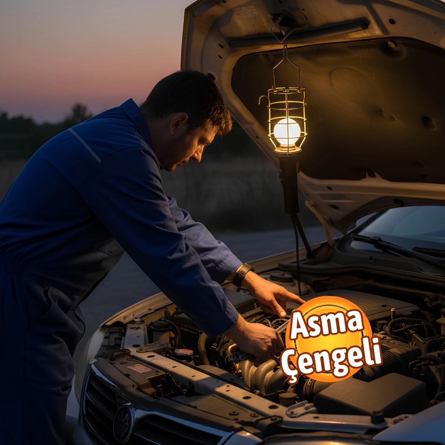 Siyah Plastik Saplı Metal Koruma Kafesli 5 metre kablolu E27 Standart Duy Seyyar El Lambası