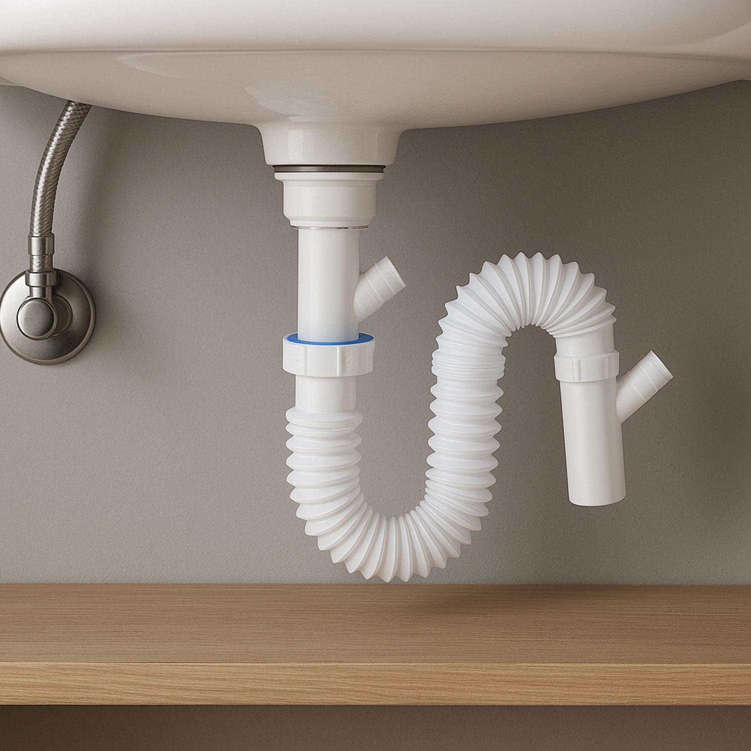 Lavabo Sifonu Çift Çıkışlı Körüklü Hortum Çamaşır ve Bulaşık Makinesi Uyumlu Süzgeç Koku Yapmaz