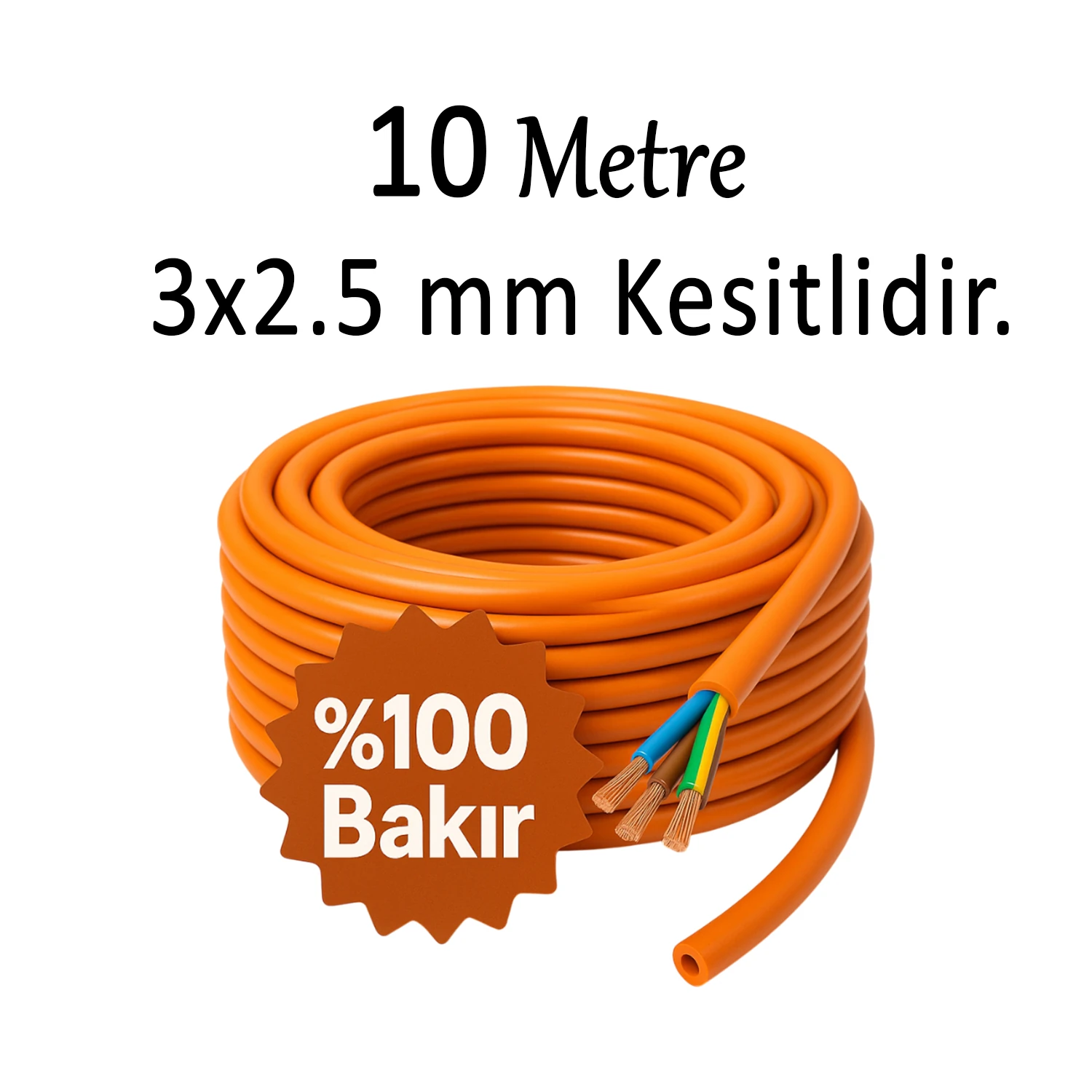 %100 Bakır 3x2.5 mm Seyyar 10 Metre Uzatma Kablosu Çok Telli Elektrik Kontrol Kalem Dişi Erkek Fiş