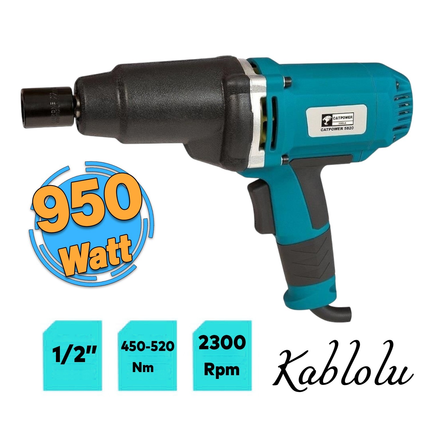 Kablolu Elektrikli Somun Sıkma 450-520 Nm 1/2"  Sökme Tabanca Araba Teker Lastik Bijon CAT-5820 