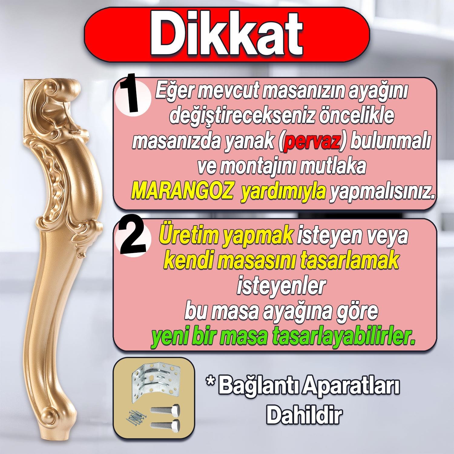 Valenta Masa Dresuar Ayağı 76 cm Plastik Ayak Mutfak Yemek Masası Mobilya Ayakları Altın Gold