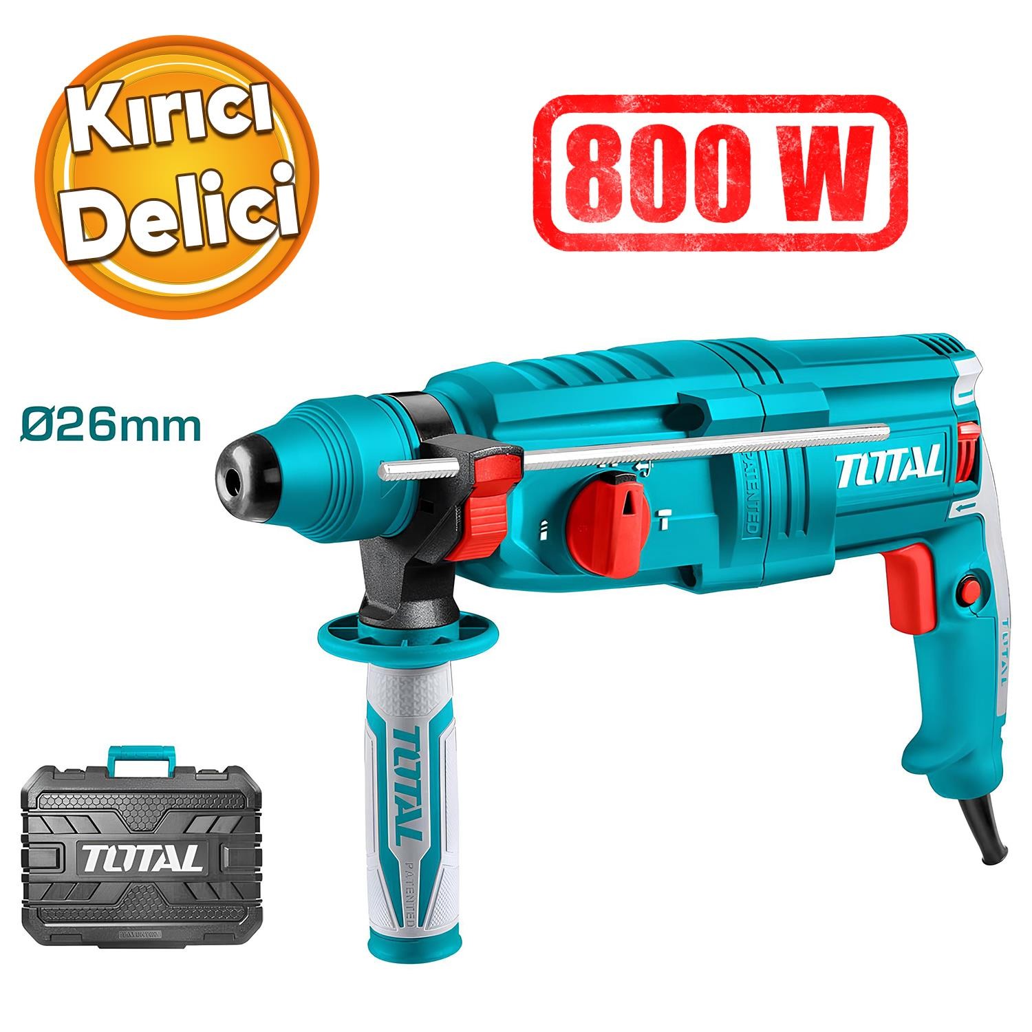 Total Kırıcı Delici Darbeli Matkap 800 W TH308268 Metal Beton Ahşap Elektropnömatik Delme Hilti