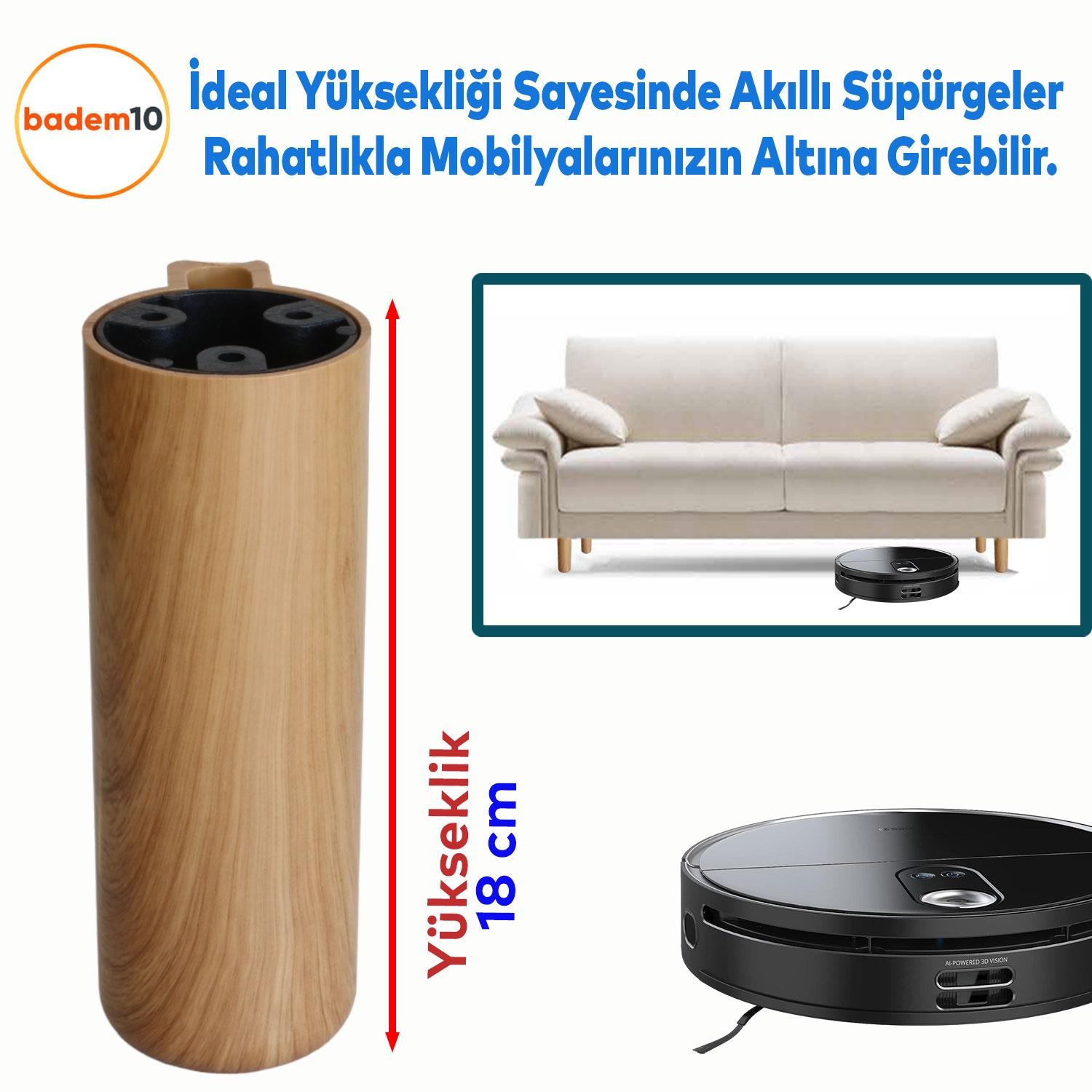 Kapsül Bohem Açık Ceviz 18 cm Mobilya Kanepe Koltuk Baza Yükseltici Yükseltme Ayağı Ayakları 8 Adet