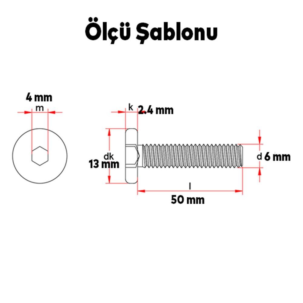 Silindir Çektirme Allen Girişli Vida Alçek Vida M6x50 10 Adet