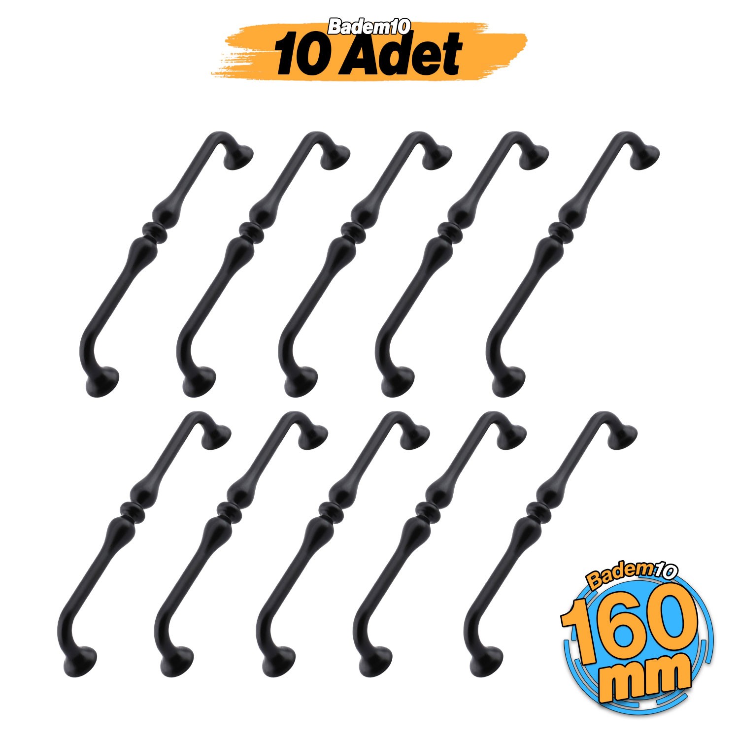 Yayık Kulp 10 ADET (160 mm 16 cm)Mobilya Mutfak Dolab Çekmece Dolap Kulpları Kapak Kulpu Kulbu Siyah