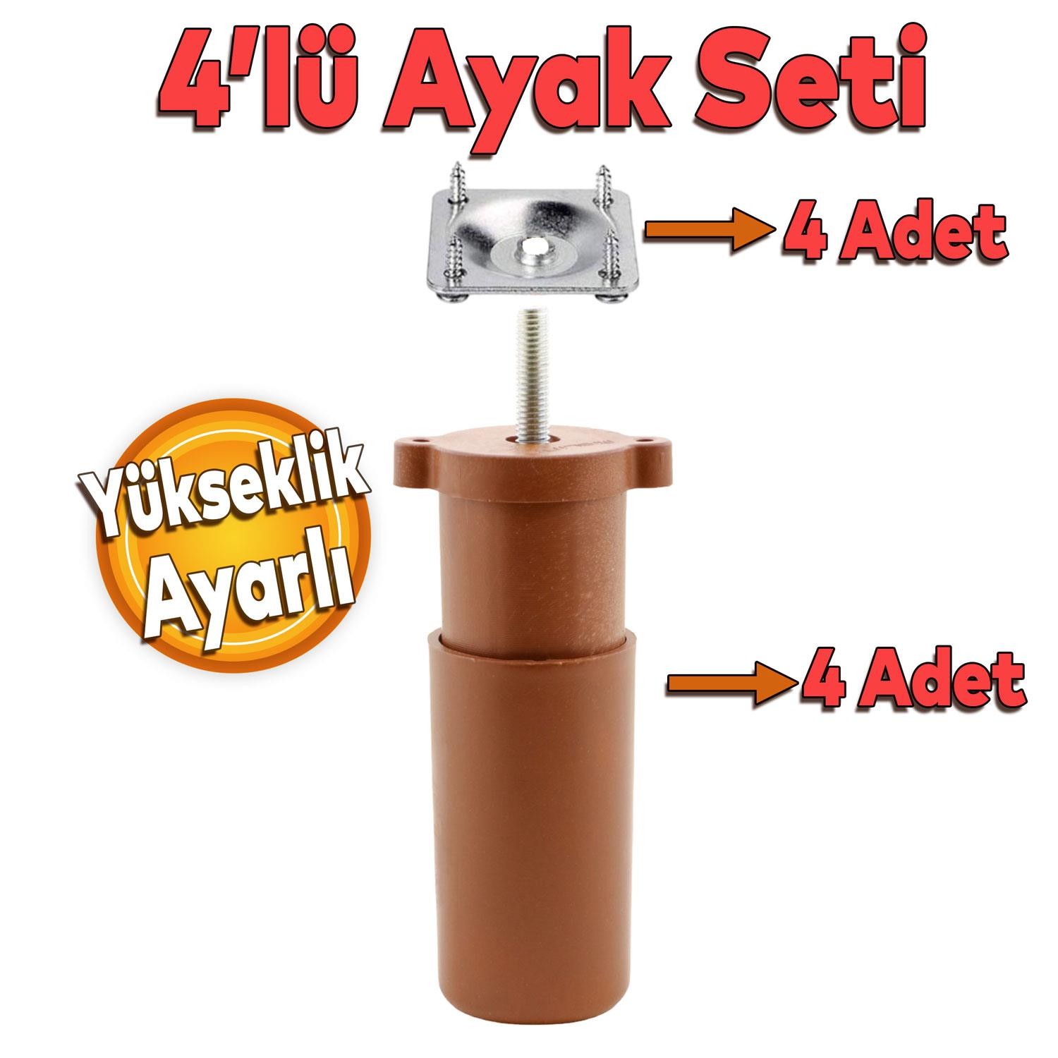 Ayarlanabilir Mobilya Kanepe Baza Koltuk Destek Yükseltme Ayağı 9.5 Cm Kahve Ayak Aparatlı 4'lü Set