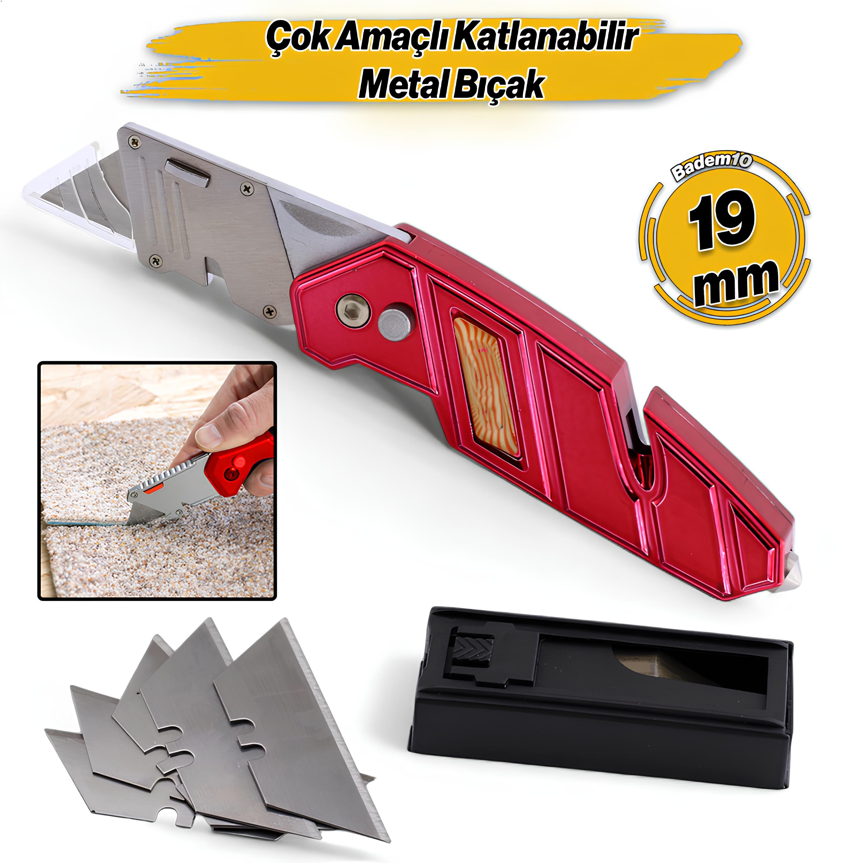 Çok Amaçlı Metal Maket Bıçak Karton Kumaş İp Kesme Halı Bıçağı Maket Bıçağı 5 Adet Yedek Bıçak Küçük