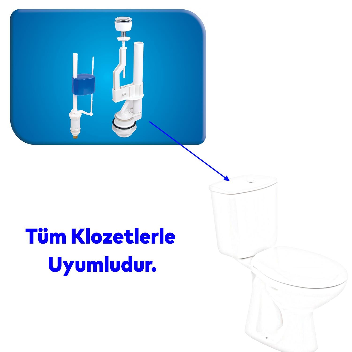 Alafranga Oturmalı Tuvalet Rezervuar Basmalı İç Takımı Klozet Sifon İç Düzenek Otomatik Su Dolum