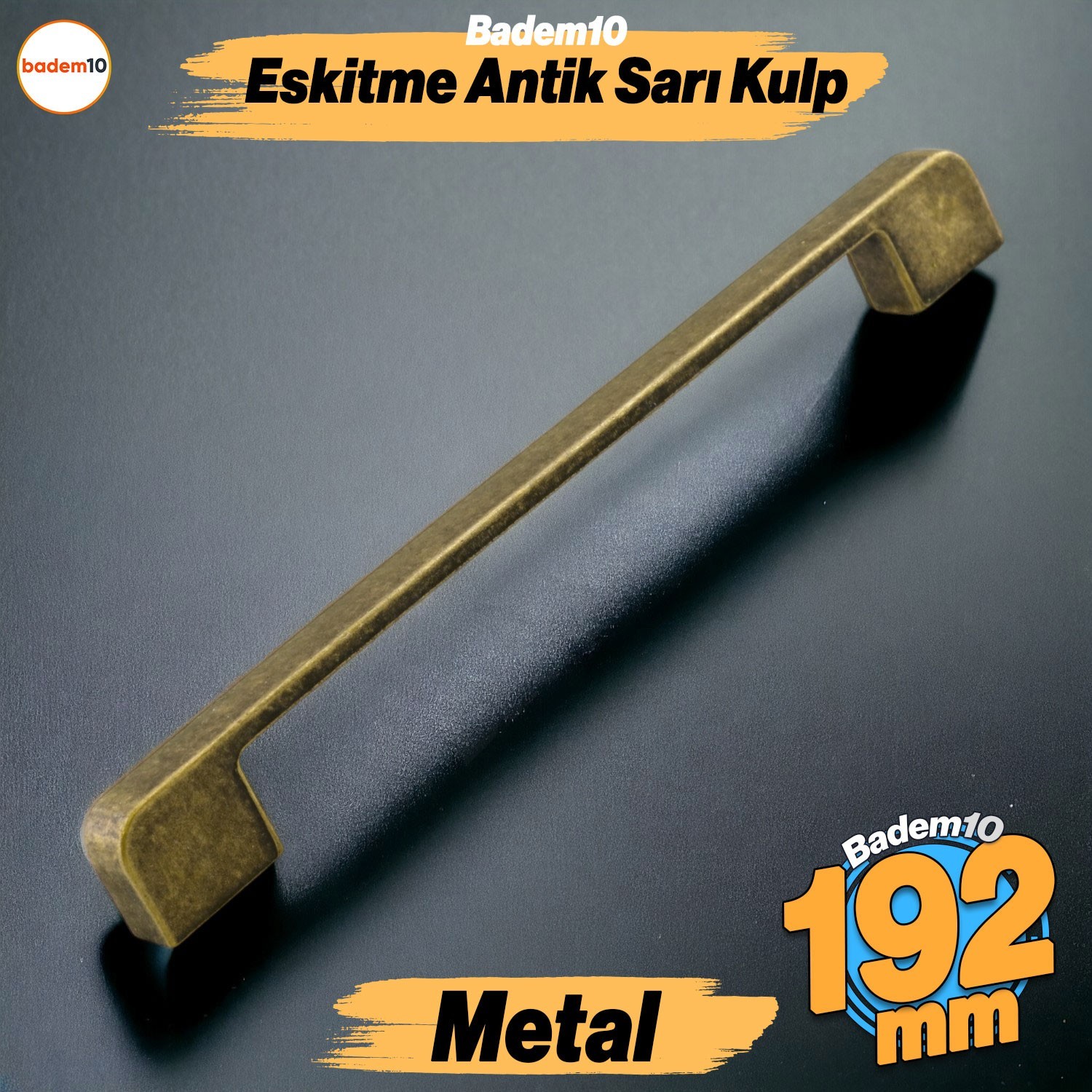 Radus Antik Sarı Metal Kulp 192 mm 19.2 cm Mobilya Çekmece Mutfak Dolabı Dolap Kulpları Kulbu Kulpu