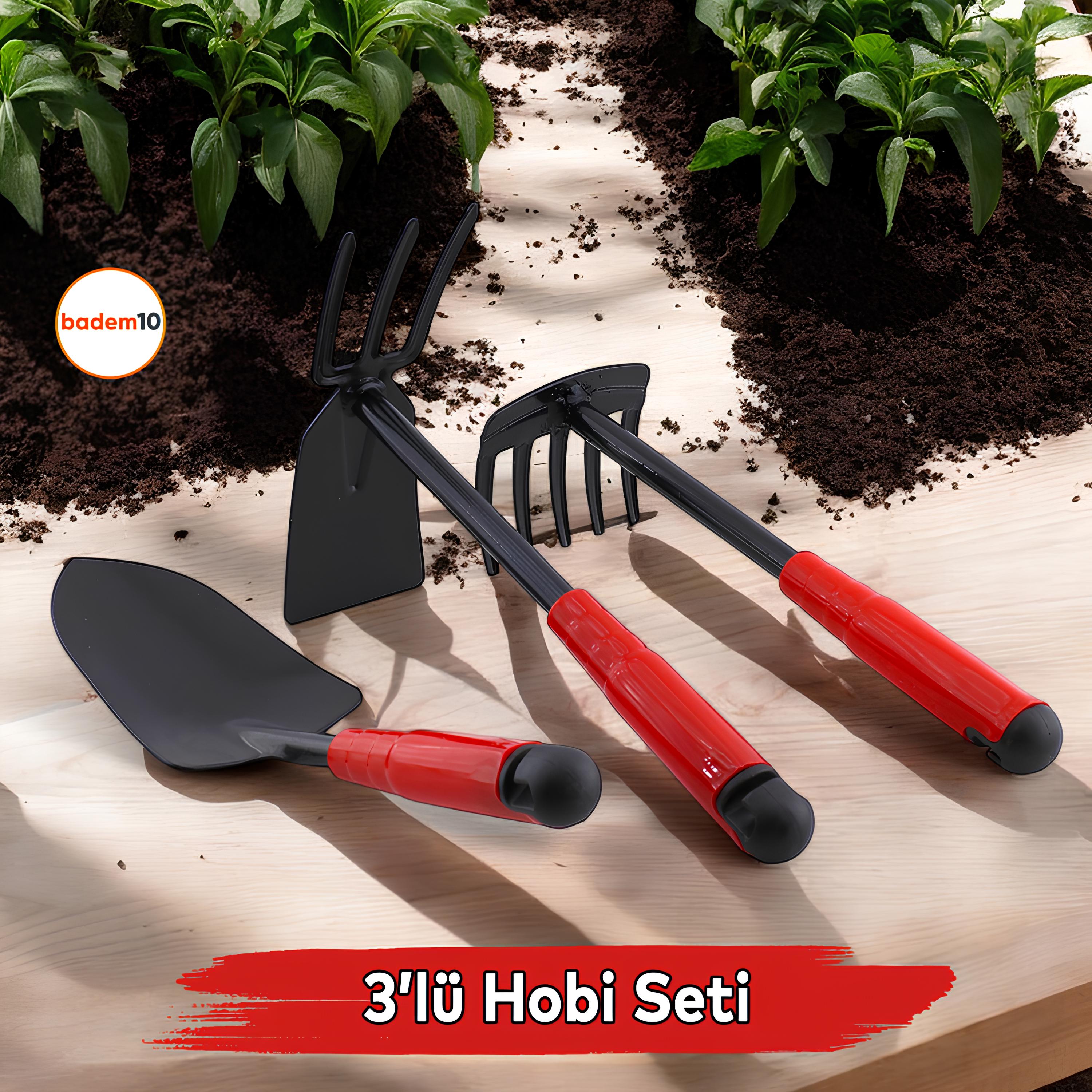 Hobi Çapa Tırmık 3'lü Set Metal Bahçe Tarla Çim Peyzaj Bitki Çiçek Ekme Toprak İşleme Küreği Küçük